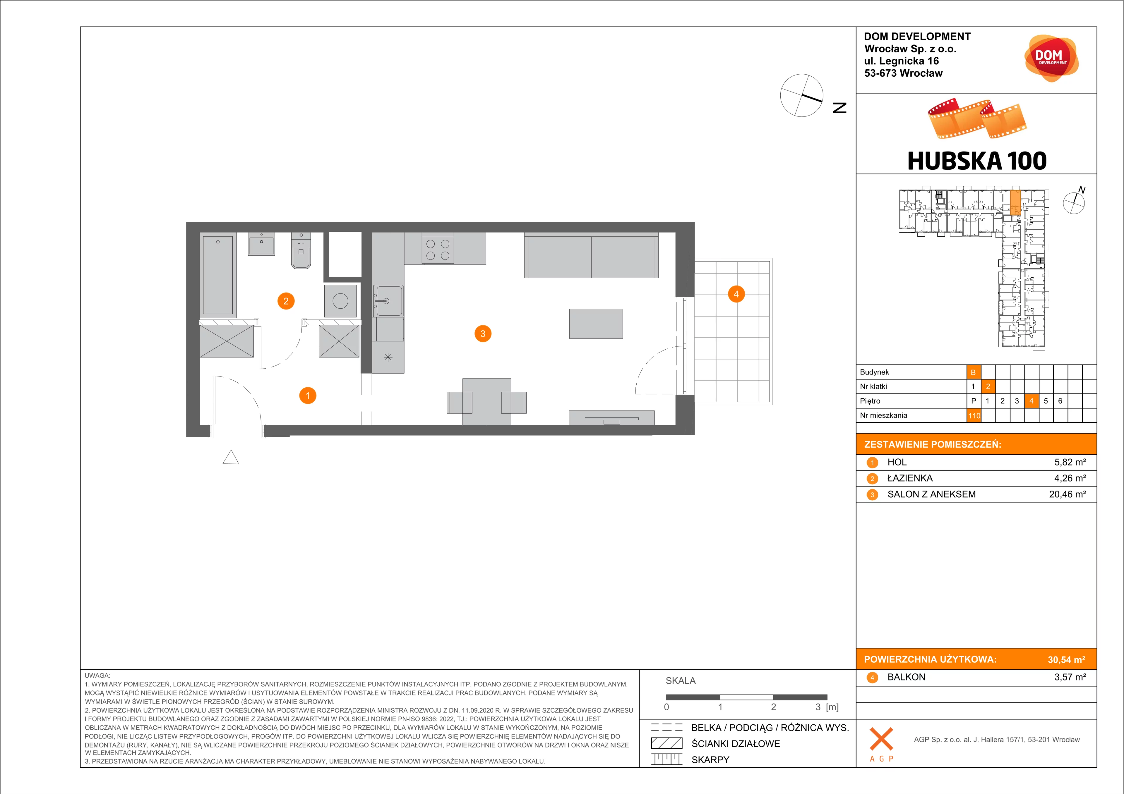 1 pokój, mieszkanie 30,54 m², piętro 4, oferta nr B/110, Hubska 100, Wrocław, Huby, Krzyki, ul. Paczkowska