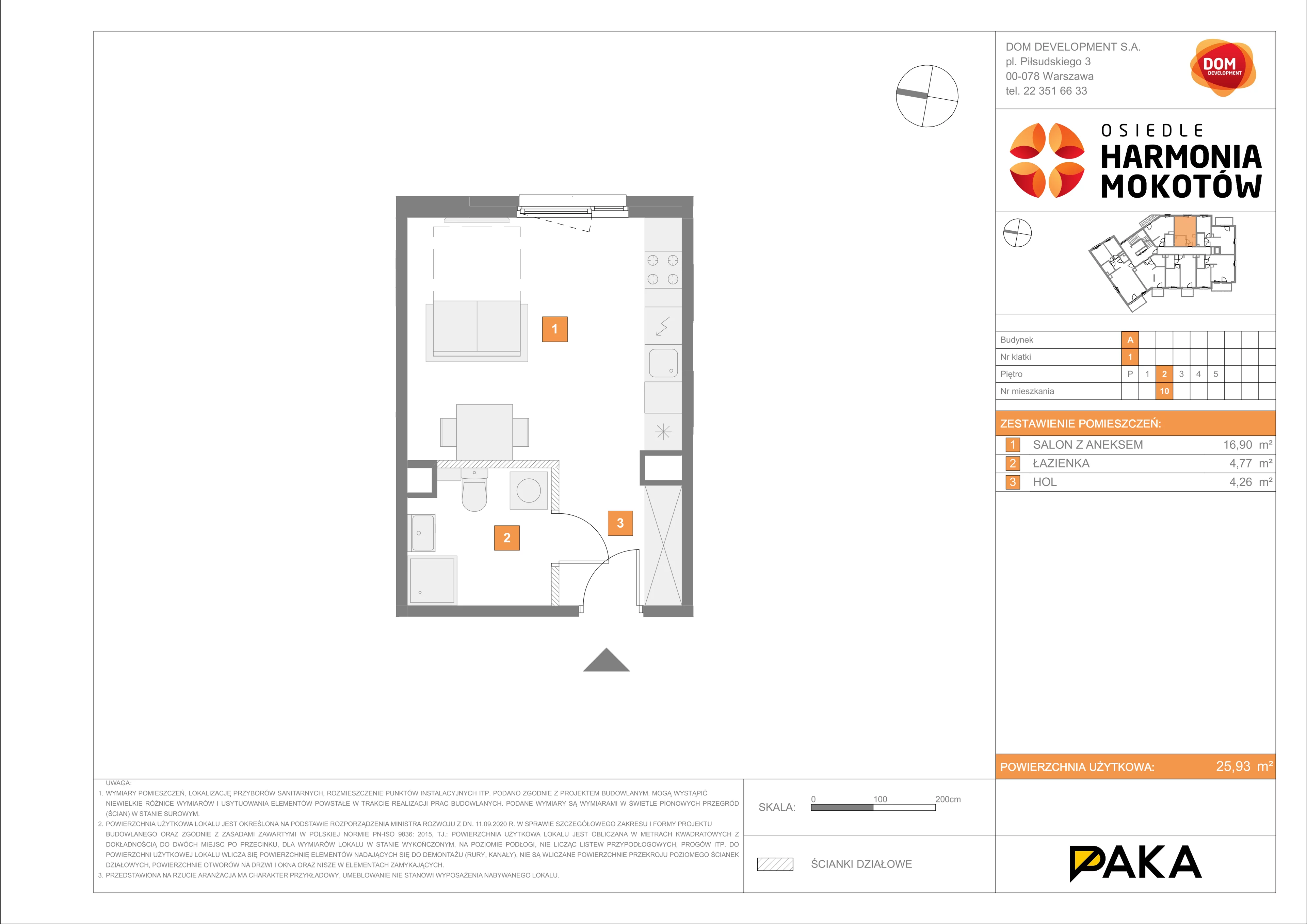 Mieszkanie 25,93 m², piętro 2, oferta nr A/10, Harmonia Mokotów, Warszawa, Mokotów, Siekierki, al. Polski Walczącej / Józefa Becka