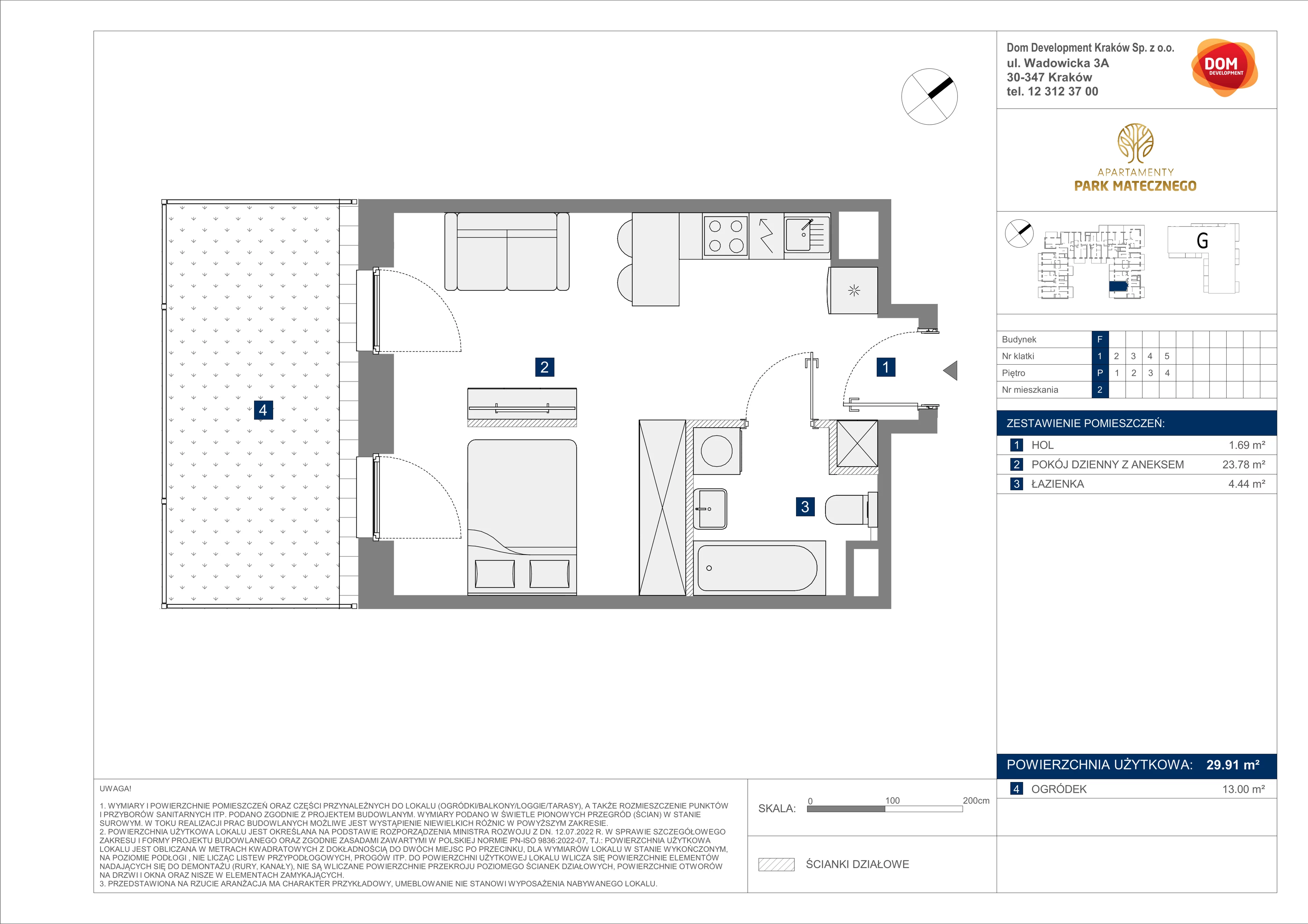 1 pokój, mieszkanie 29,91 m², parter, oferta nr F/2, Apartamenty Park Matecznego bud. F i G, Kraków, Podgórze, Mateczny, ul. Rydlówka / Nowoorawska