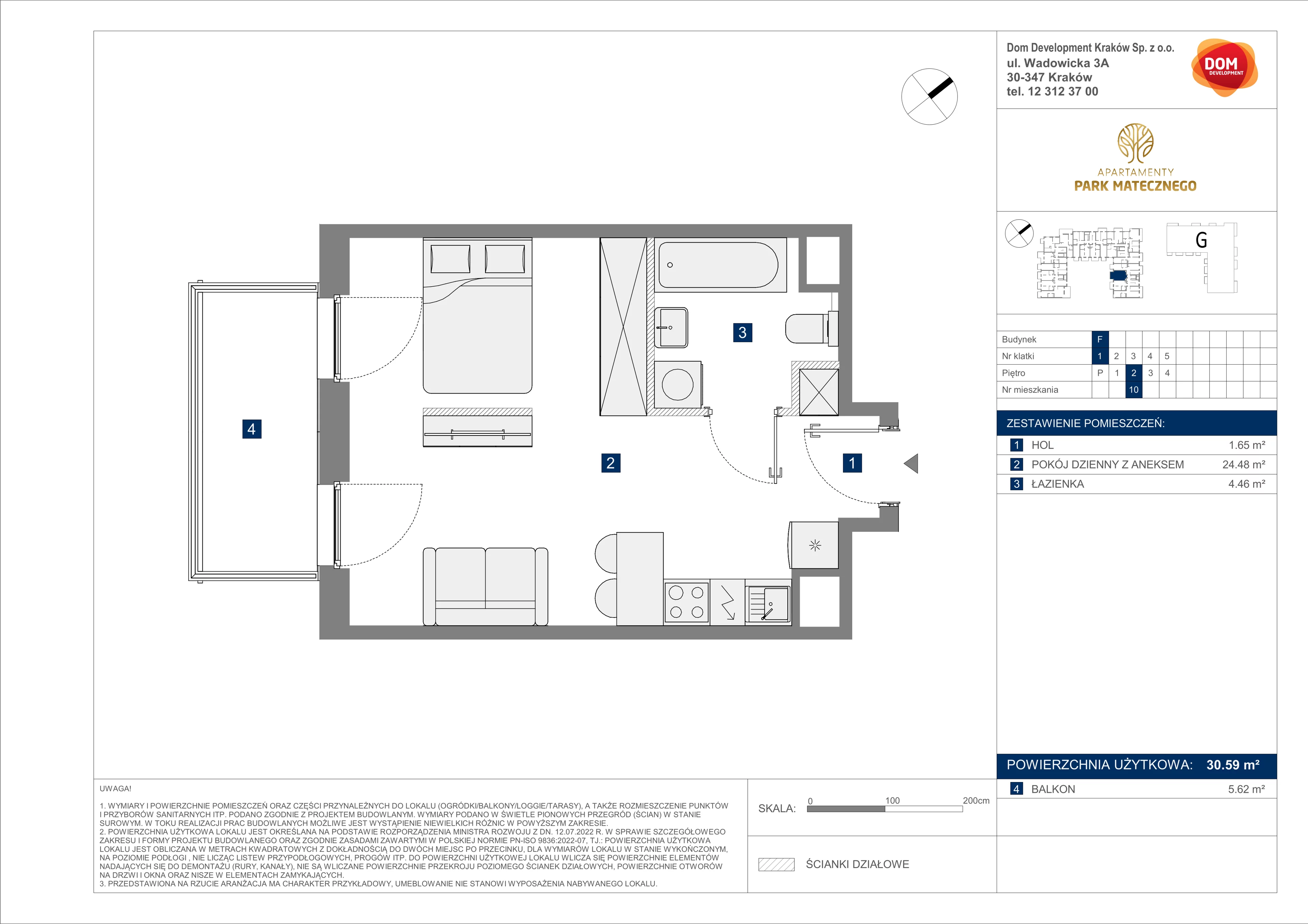 1 pokój, mieszkanie 30,59 m², piętro 2, oferta nr F/10, Apartamenty Park Matecznego bud. F i G, Kraków, Podgórze, Mateczny, ul. Rydlówka / Nowoorawska