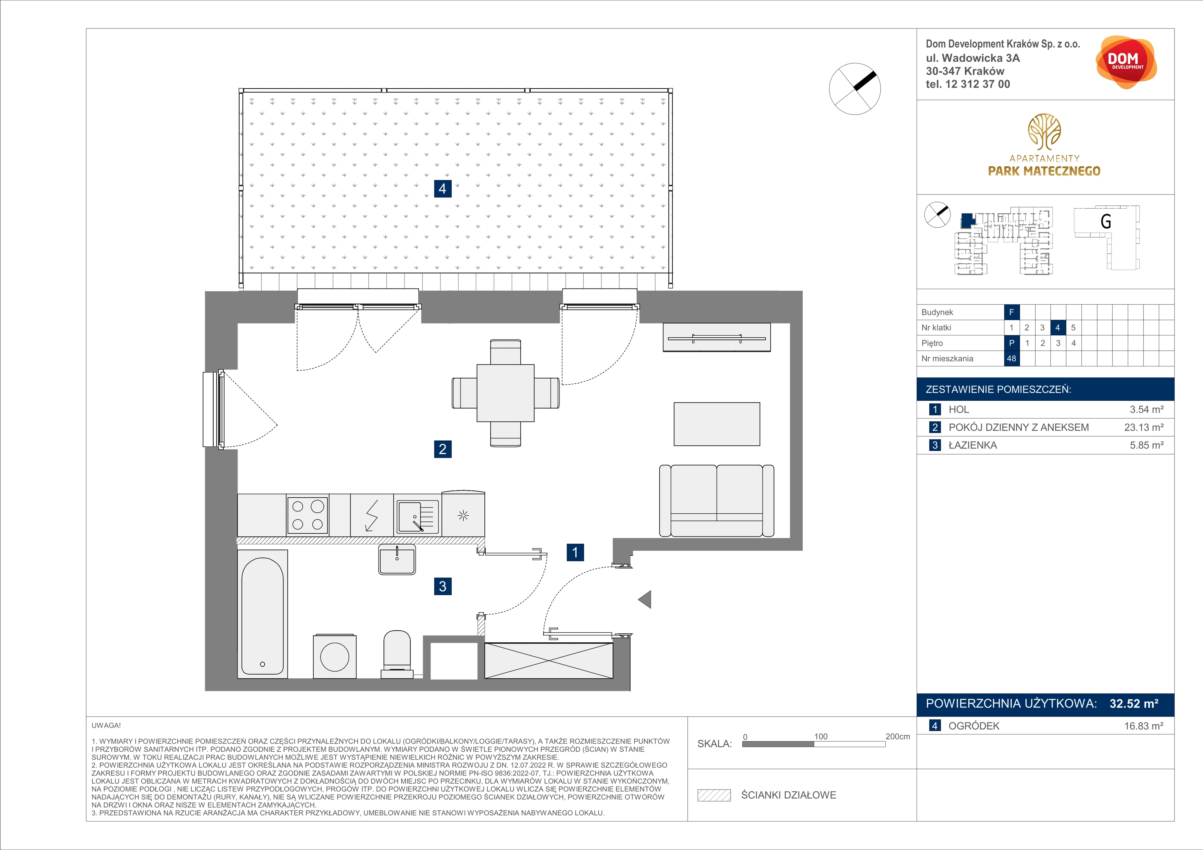 1 pokój, apartament 32,52 m², parter, oferta nr F/48, Apartamenty Park Matecznego bud. F i G, Kraków, Podgórze, Mateczny, ul. Rydlówka / Nowoorawska