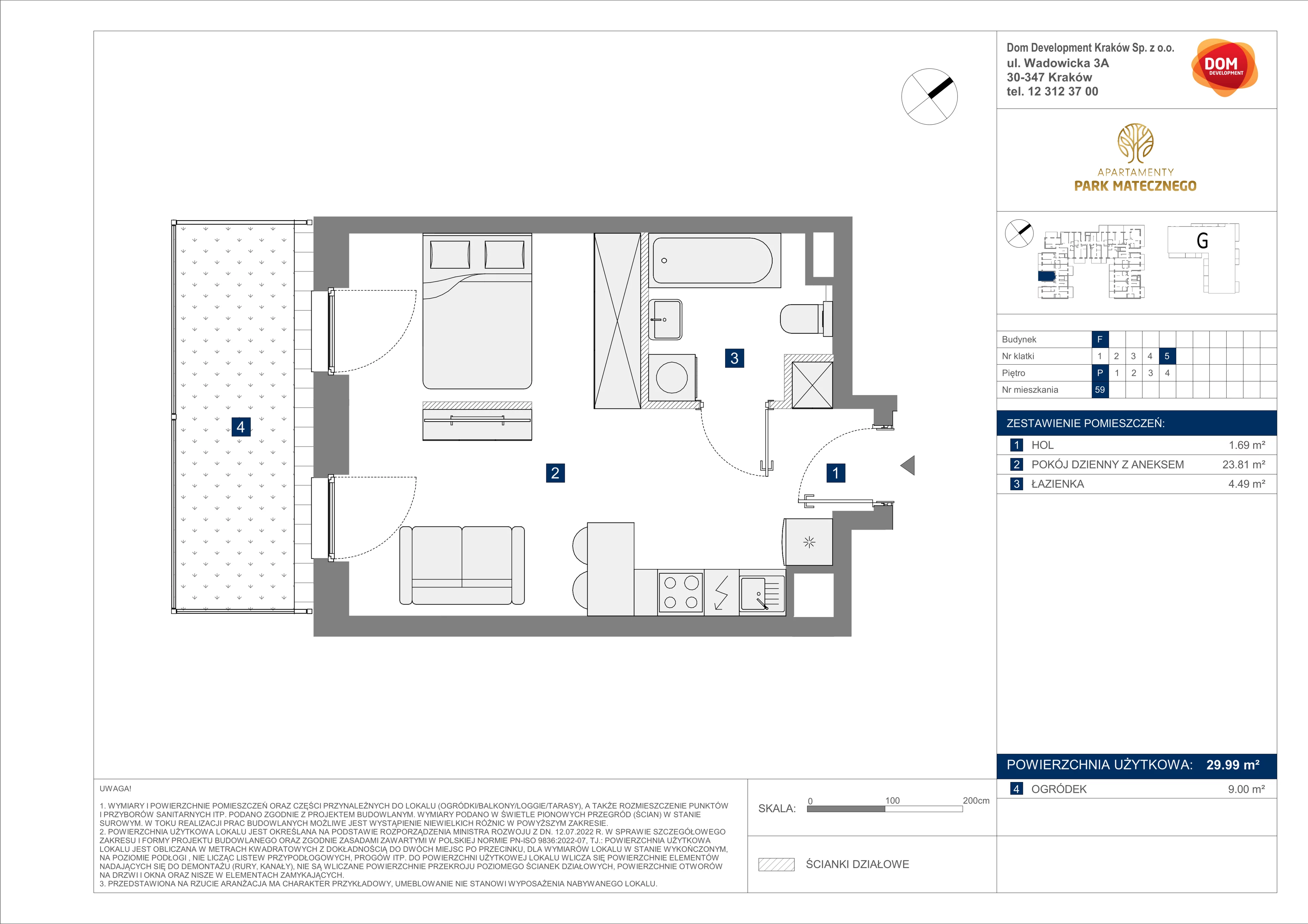 1 pokój, mieszkanie 29,99 m², parter, oferta nr F/59, Apartamenty Park Matecznego bud. F i G, Kraków, Podgórze, Mateczny, ul. Rydlówka / Nowoorawska