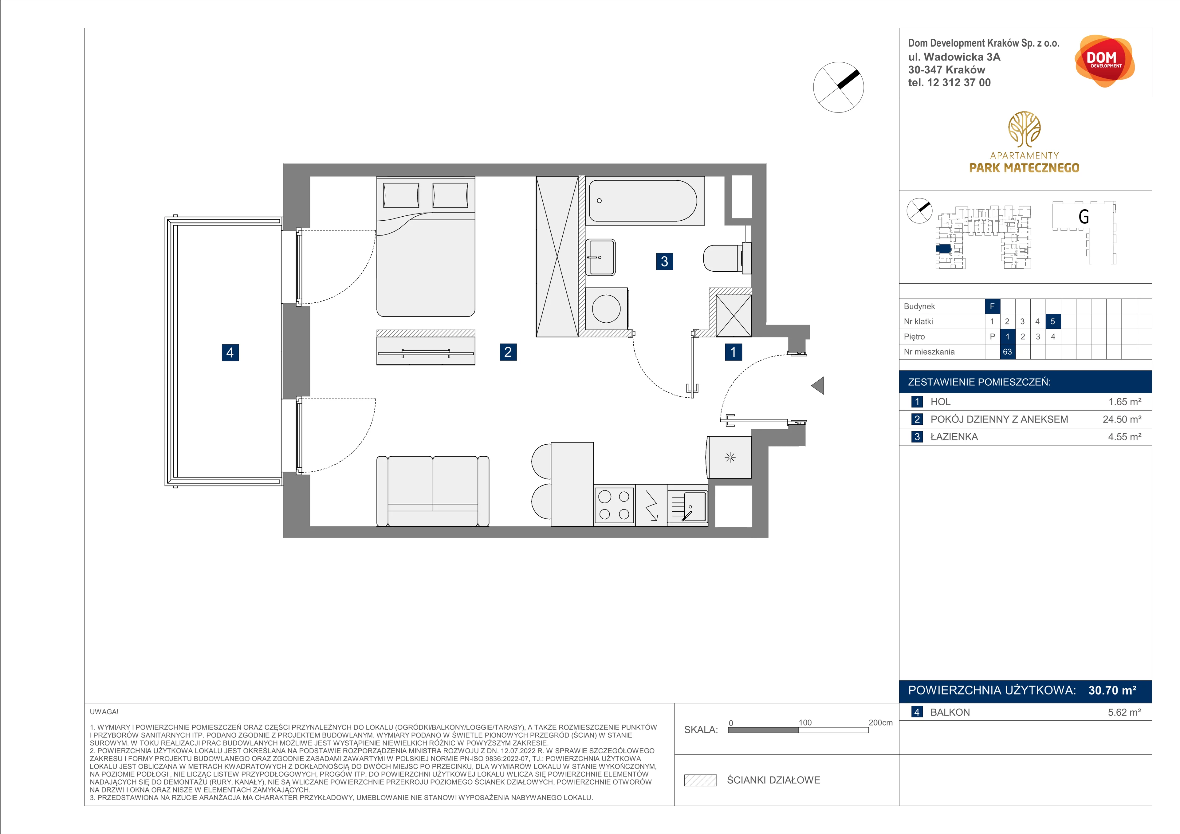 1 pokój, apartament 30,70 m², piętro 1, oferta nr F/63, Apartamenty Park Matecznego bud. F i G, Kraków, Podgórze, Mateczny, ul. Rydlówka / Nowoorawska