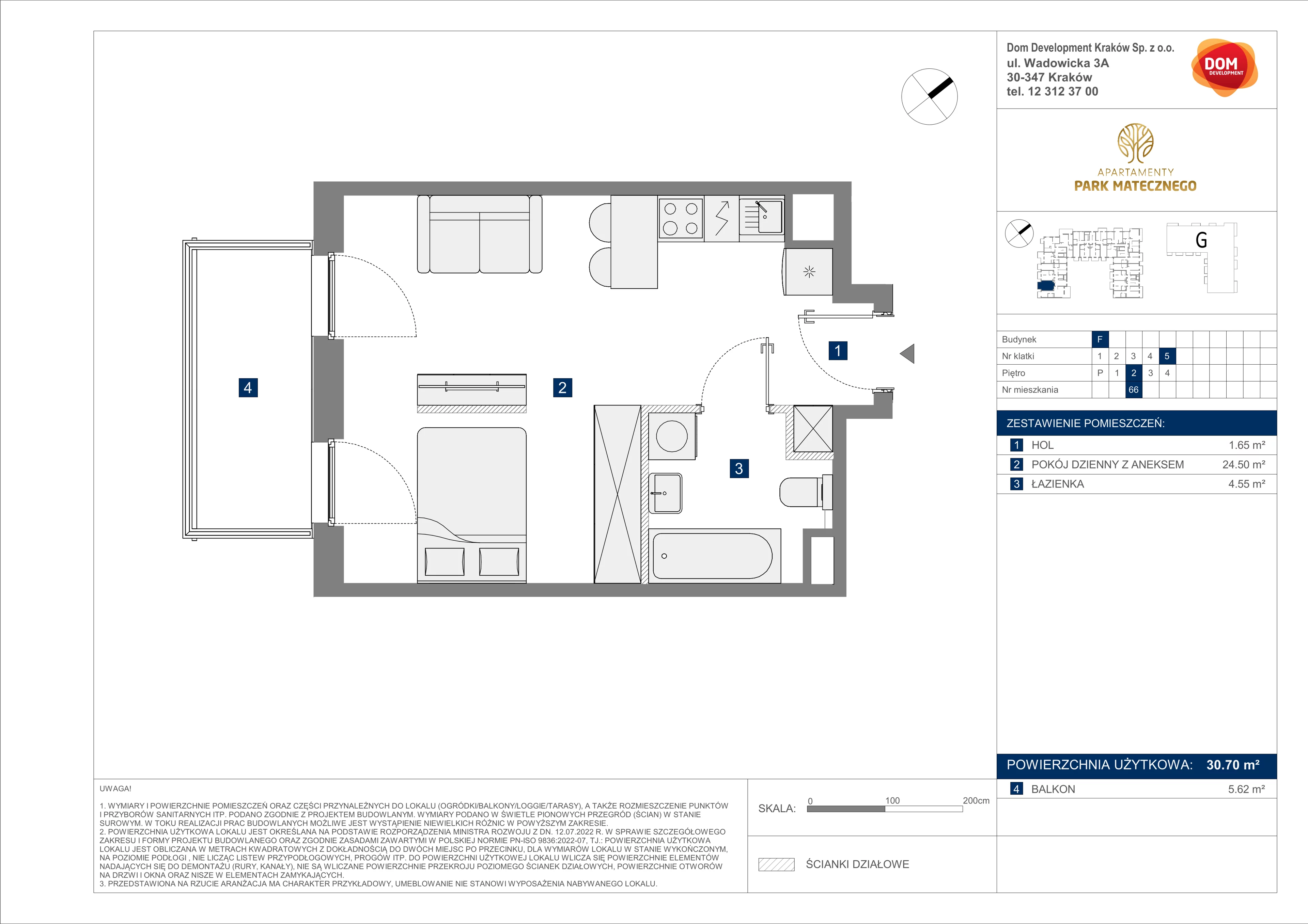 1 pokój, apartament 30,70 m², piętro 2, oferta nr F/66, Apartamenty Park Matecznego bud. F i G, Kraków, Podgórze, Mateczny, ul. Rydlówka / Nowoorawska