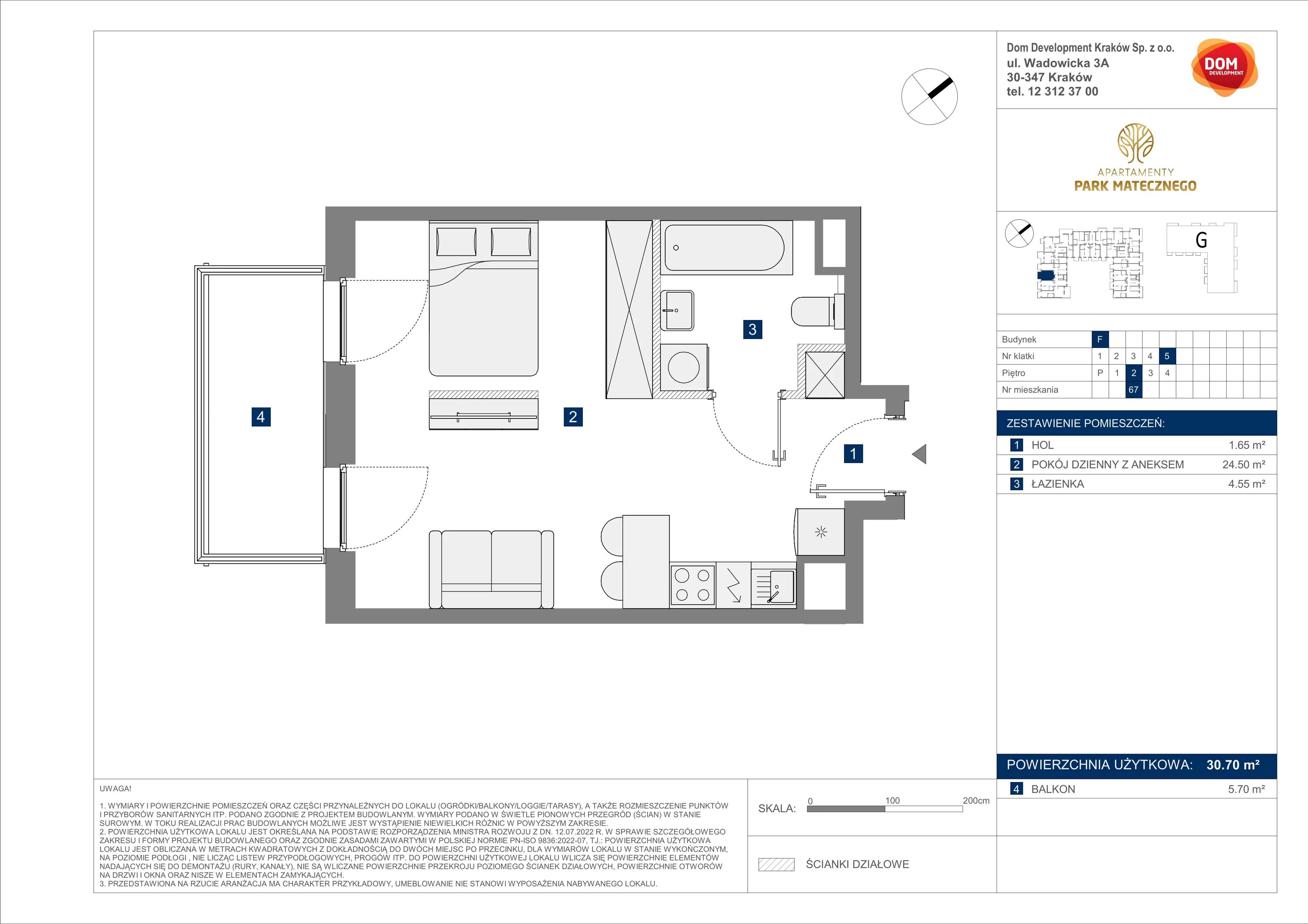 1 pokój, mieszkanie 30,70 m², piętro 2, oferta nr F/67, Apartamenty Park Matecznego bud. F i G, Kraków, Podgórze, Mateczny, ul. Rydlówka / Nowoorawska