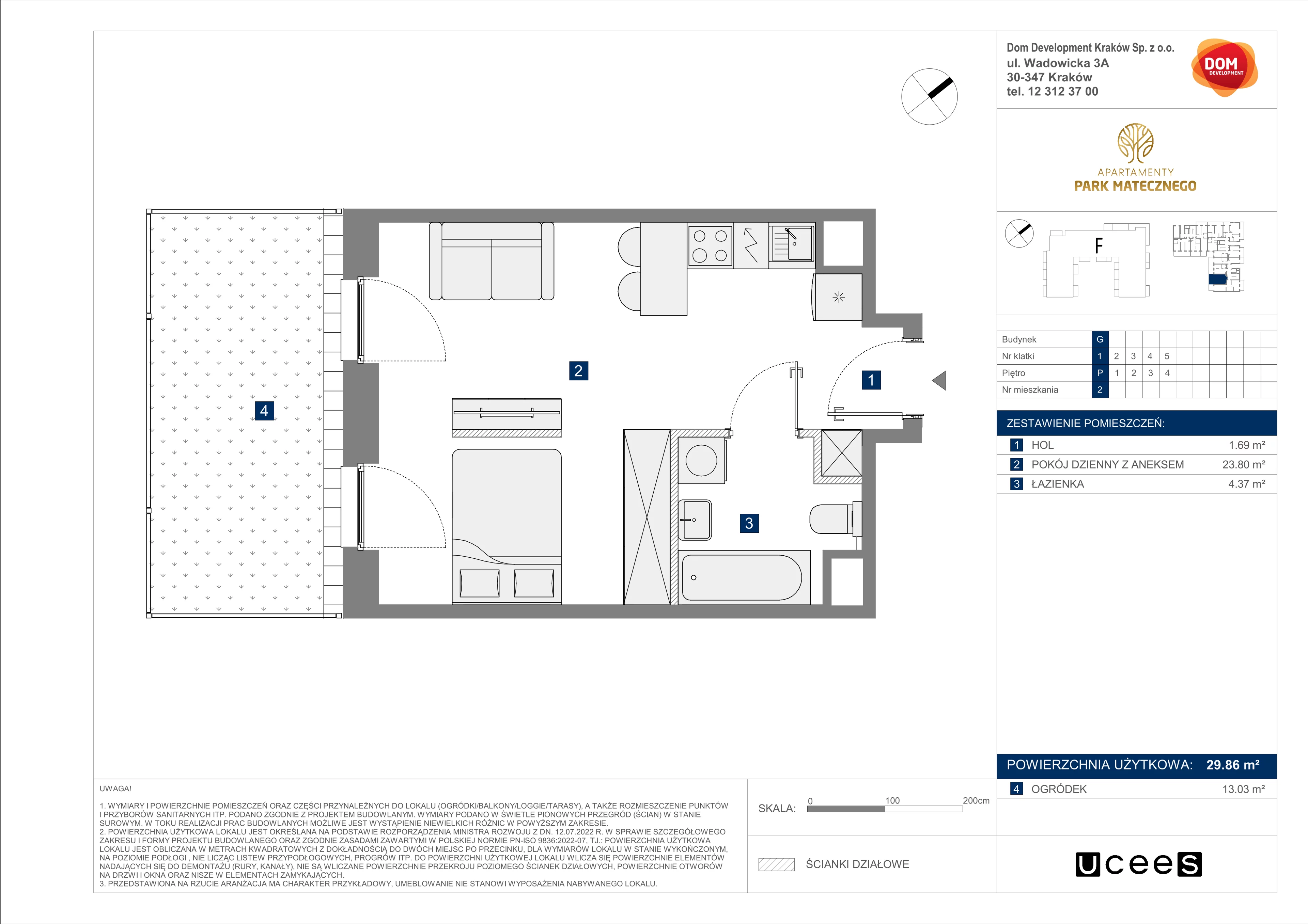 1 pokój, apartament 29,86 m², parter, oferta nr G/2, Apartamenty Park Matecznego bud. F i G, Kraków, Podgórze, Mateczny, ul. Rydlówka / Nowoorawska
