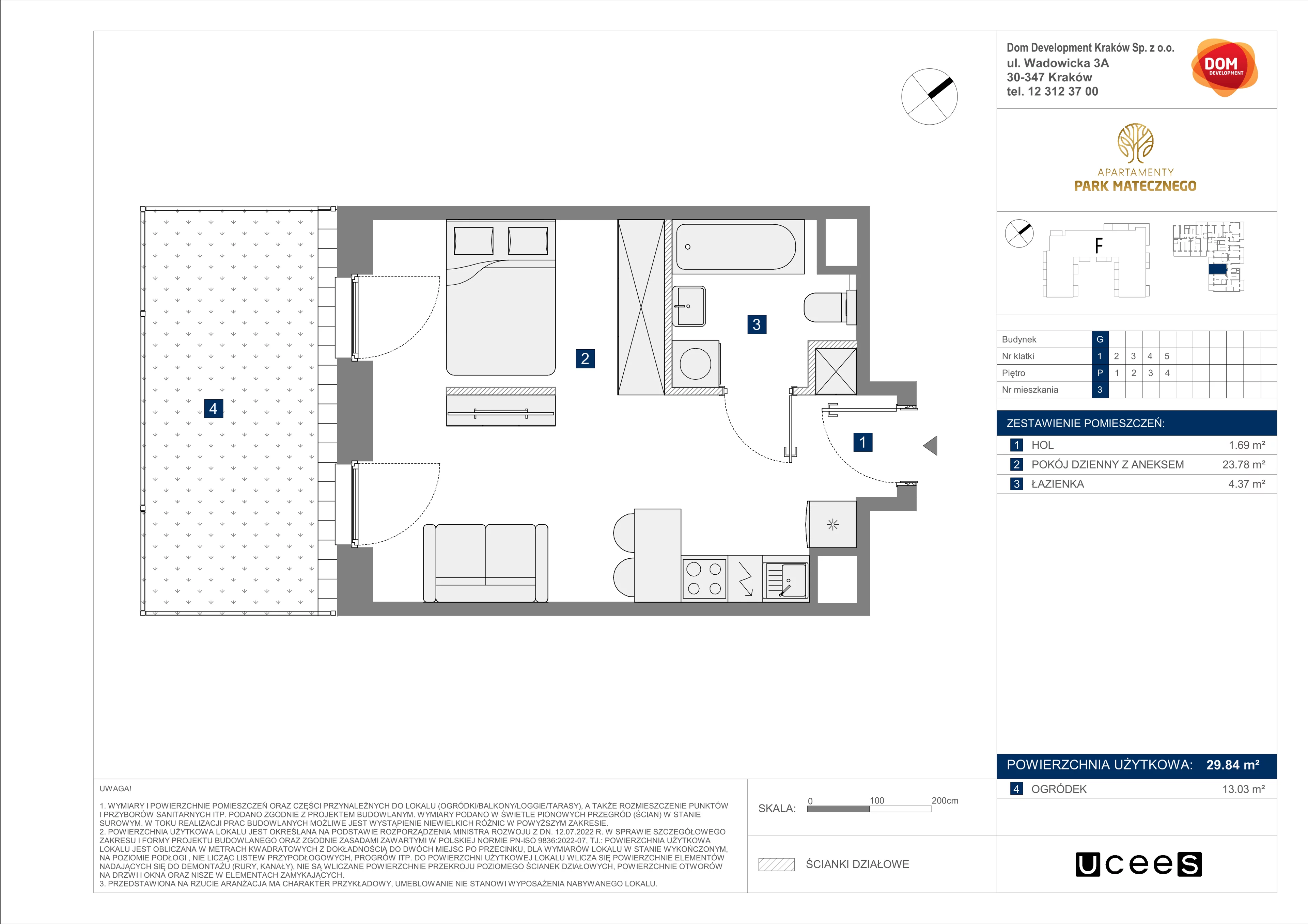 1 pokój, mieszkanie 29,84 m², parter, oferta nr G/3, Apartamenty Park Matecznego bud. F i G, Kraków, Podgórze, Mateczny, ul. Rydlówka / Nowoorawska