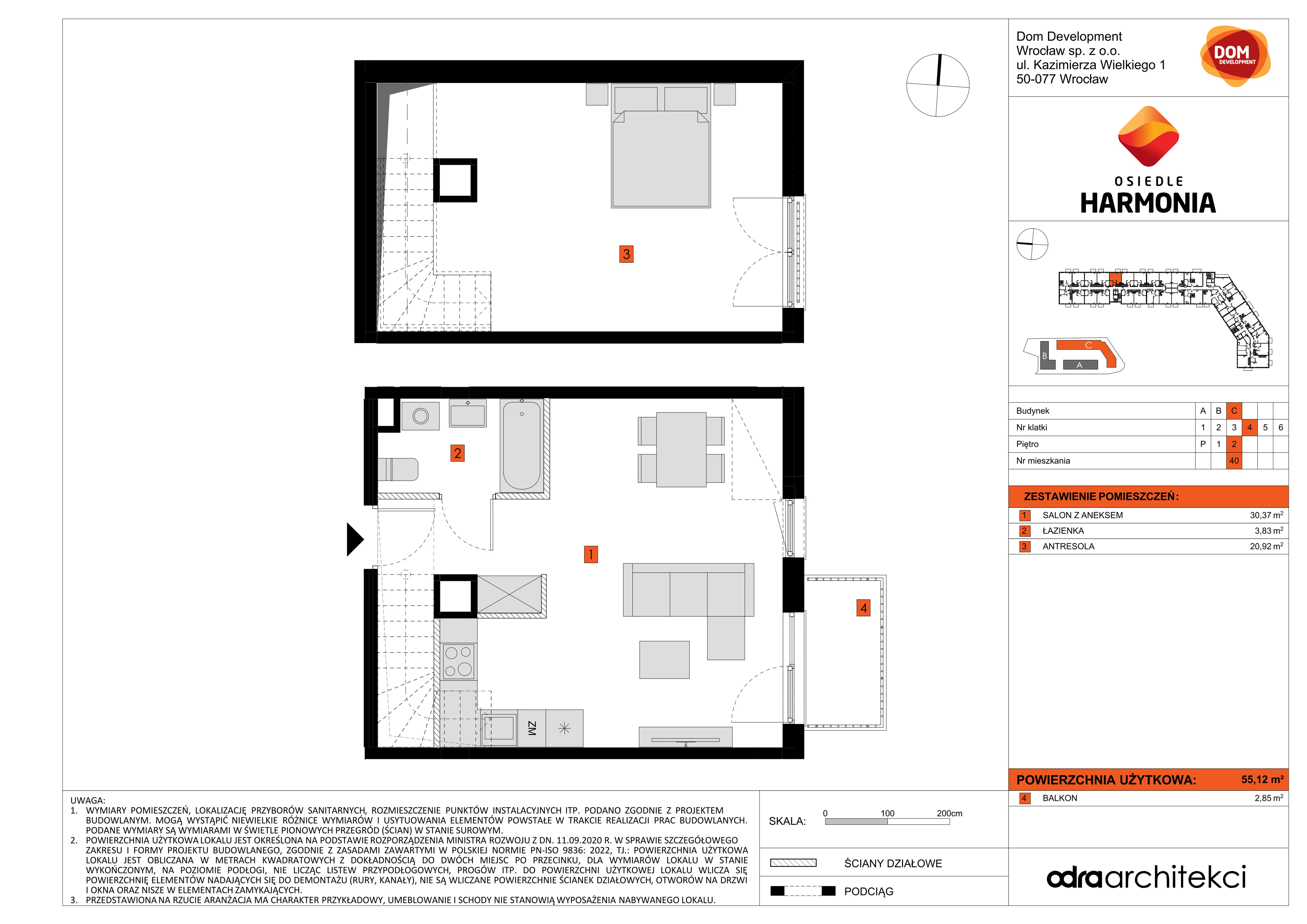 1 pokój, mieszkanie 55,12 m², piętro 2, oferta nr C/40, Osiedle Harmonia, Wrocław, Maślice, ul. Stodolna