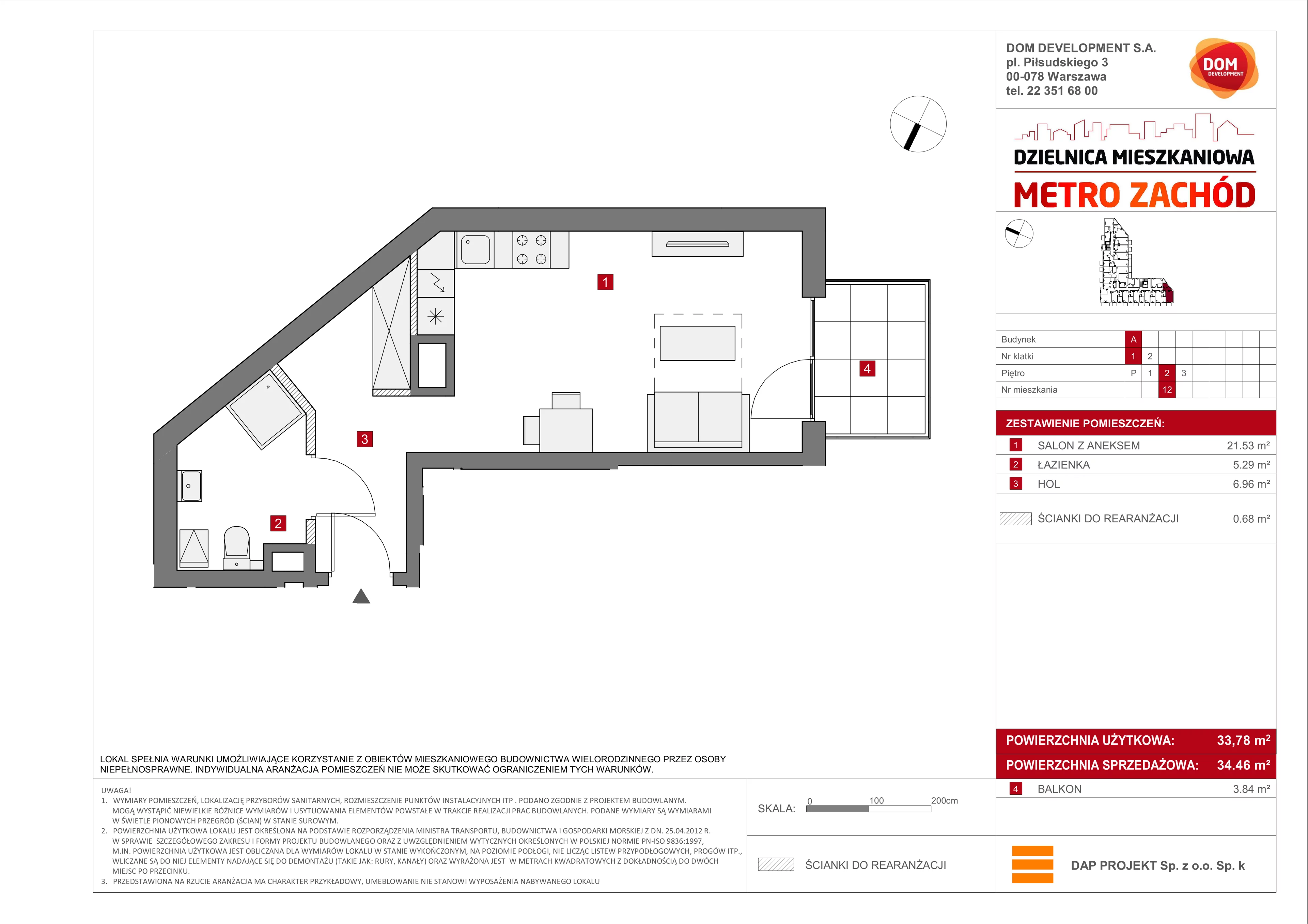 Mieszkanie 34,46 m², piętro 2, oferta nr A/12, Metro Zachód etap 6, Warszawa, Bemowo, Chrzanów, ul. Szeligowska