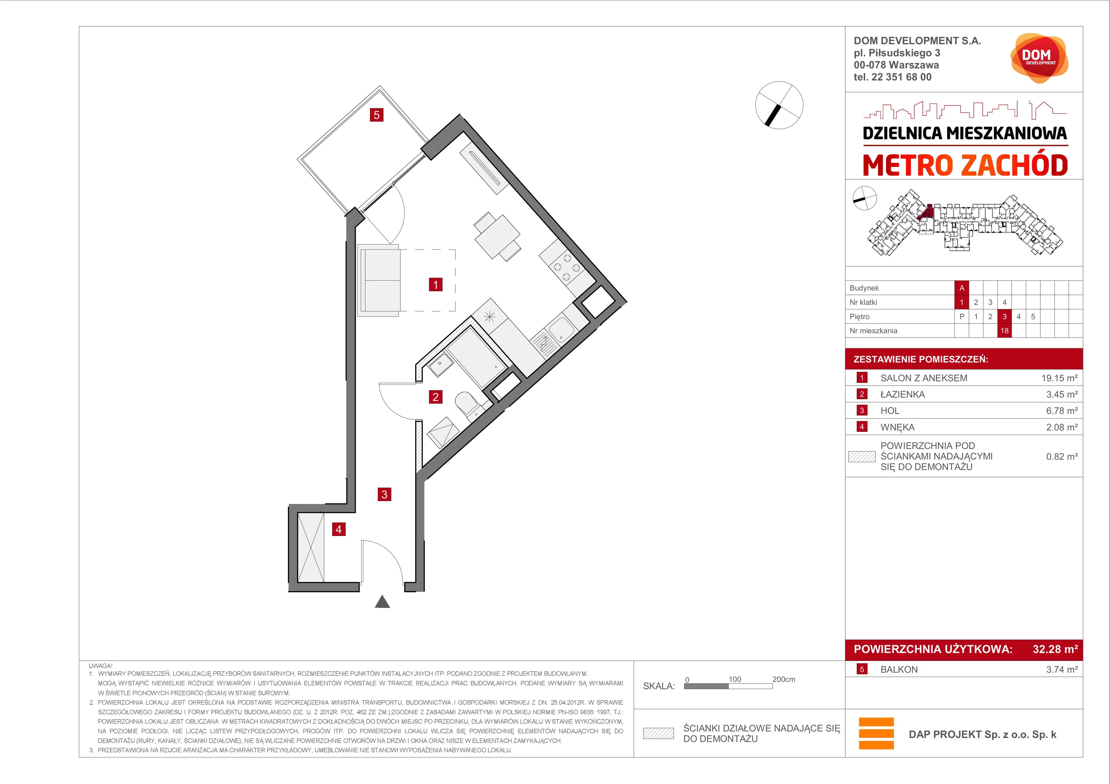 1 pokój, mieszkanie 32,28 m², piętro 3, oferta nr A/18, Metro Zachód etap 10, Warszawa, Bemowo, Chrzanów, ul. Szeligowska