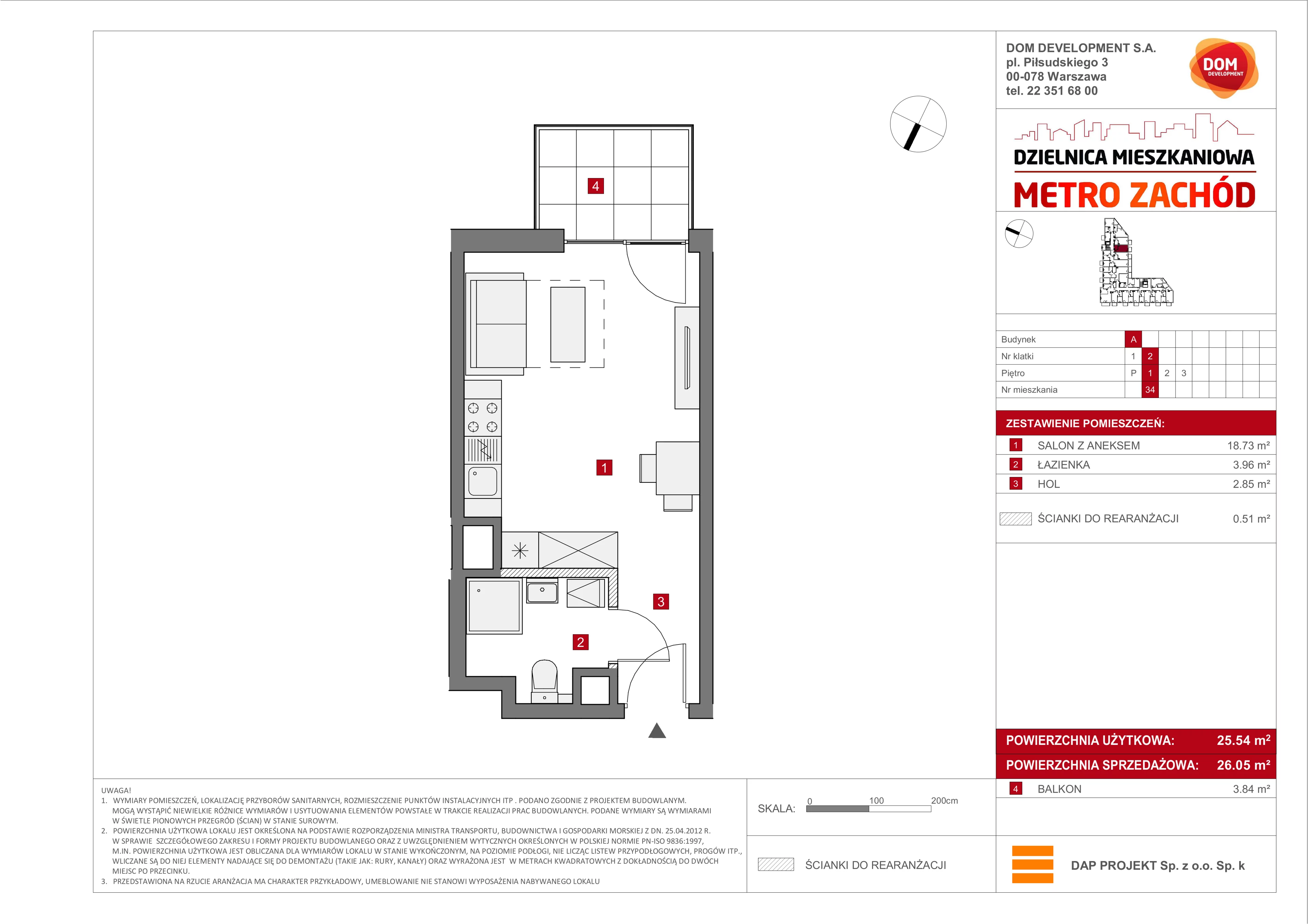 Mieszkanie 26,05 m², piętro 1, oferta nr A/34, Metro Zachód etap 6, Warszawa, Bemowo, Chrzanów, ul. Szeligowska