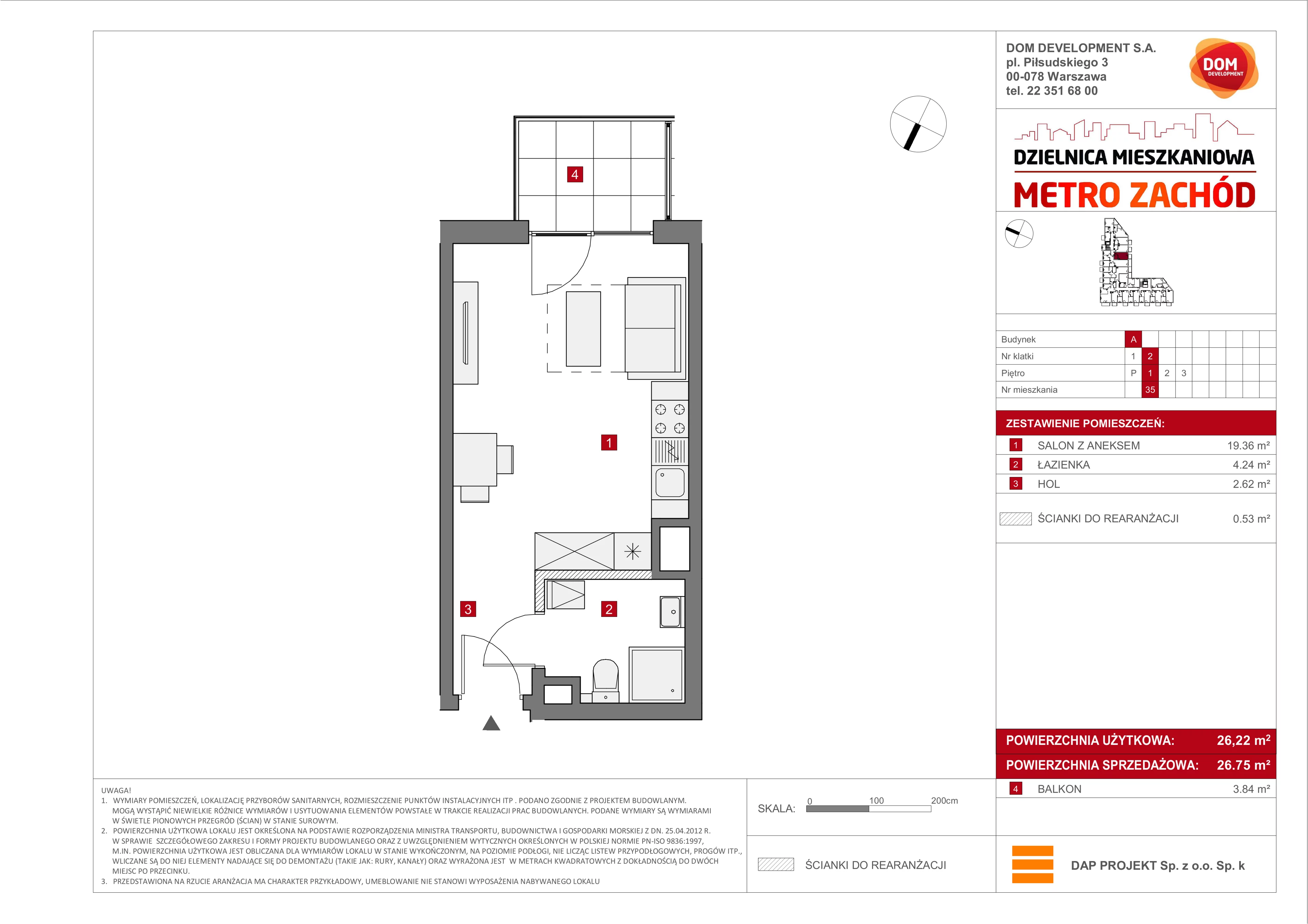 Mieszkanie 26,75 m², piętro 1, oferta nr A/35, Metro Zachód etap 6, Warszawa, Bemowo, Chrzanów, ul. Szeligowska