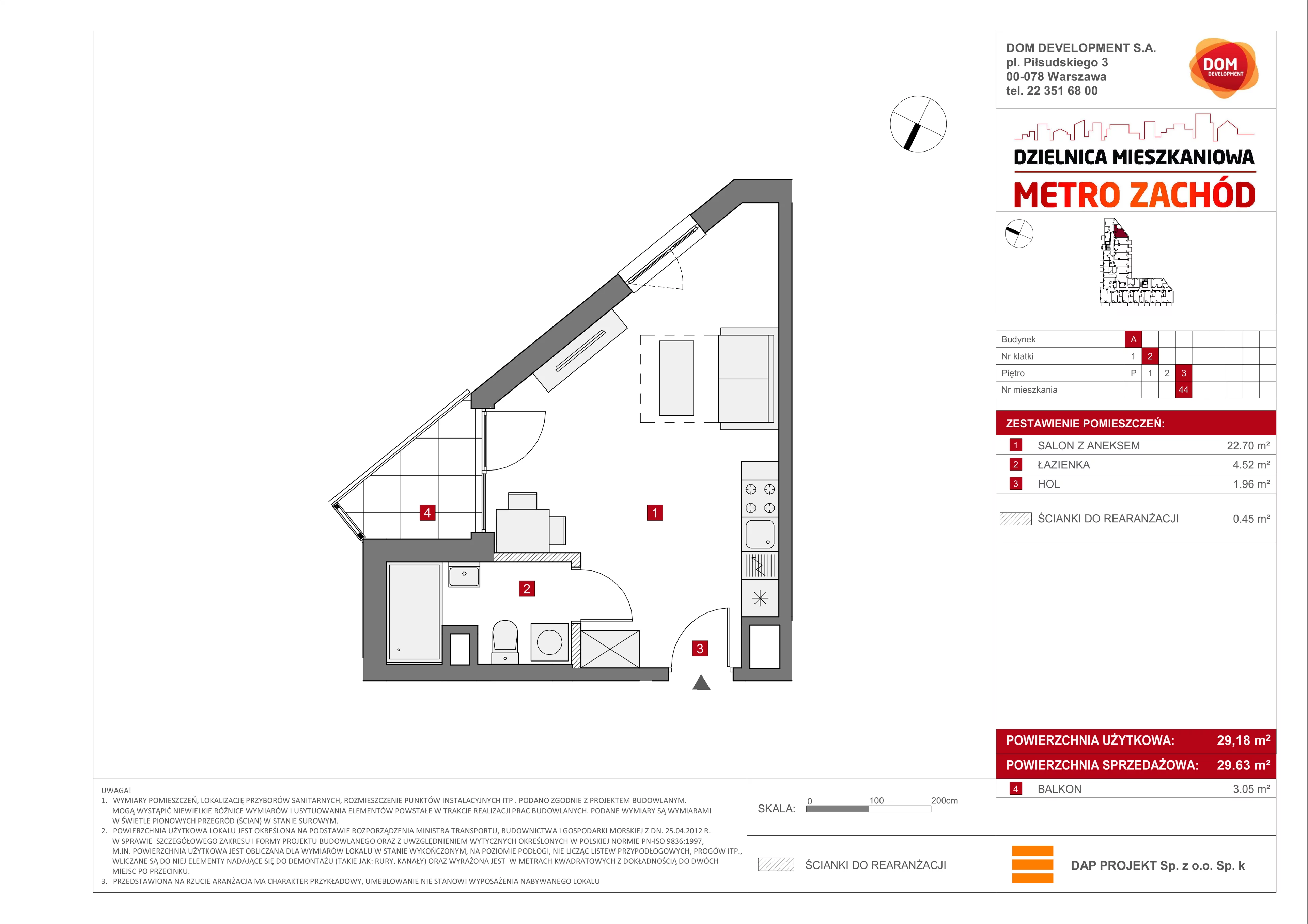 Mieszkanie 29,63 m², piętro 3, oferta nr A/44, Metro Zachód etap 6, Warszawa, Bemowo, Chrzanów, ul. Szeligowska