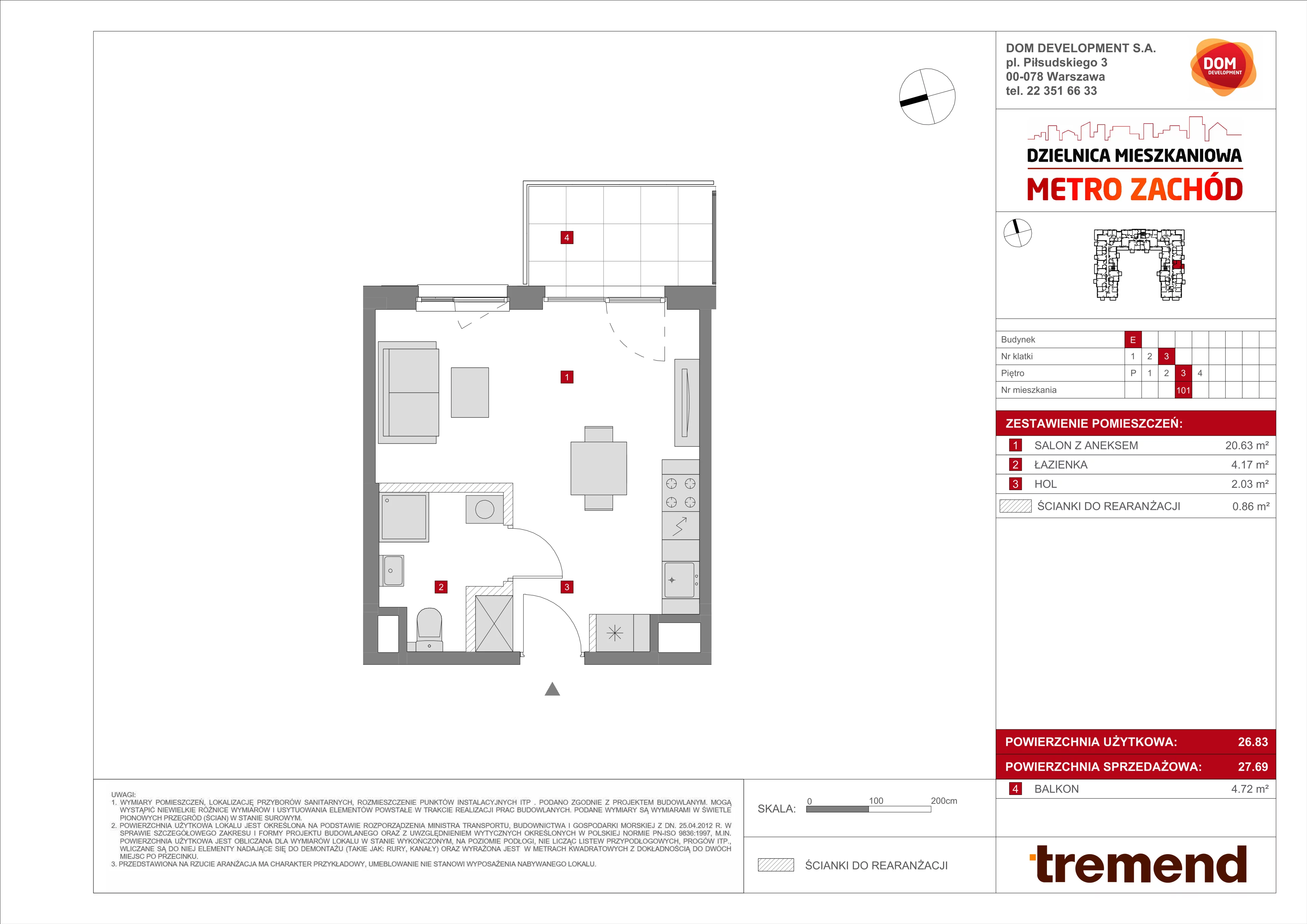 Mieszkanie 27,69 m², piętro 3, oferta nr E/101, Metro Zachód, Warszawa, Bemowo, Chrzanów, ul. Szeligowska