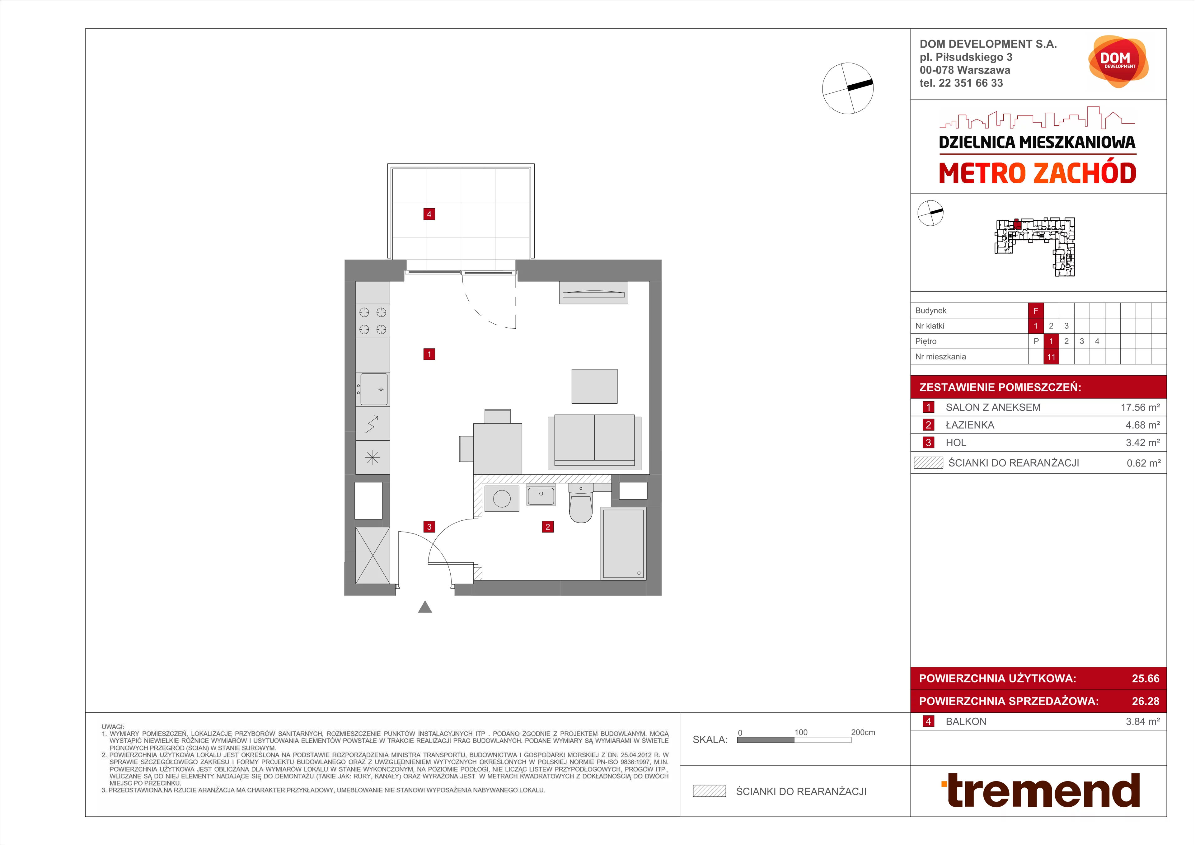 Mieszkanie 26,28 m², piętro 1, oferta nr F/11, Metro Zachód, Warszawa, Bemowo, Chrzanów, ul. Szeligowska