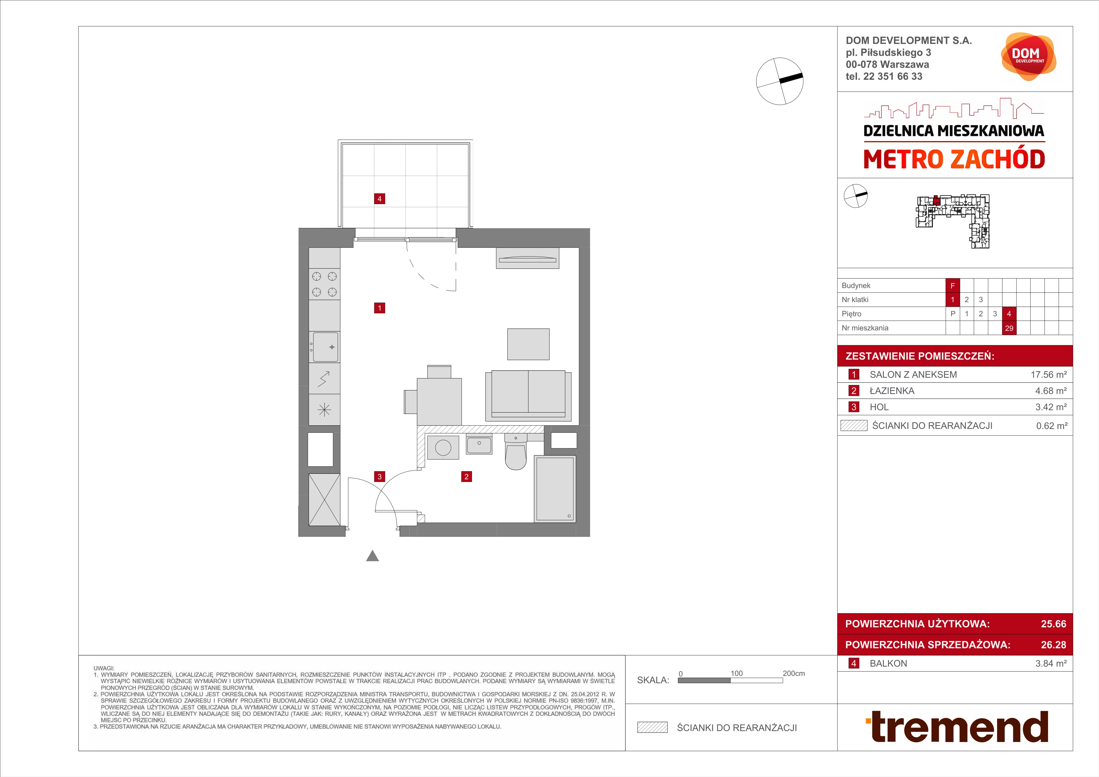 Mieszkanie 26,28 m², piętro 4, oferta nr F/29, Metro Zachód, Warszawa, Bemowo, Chrzanów, ul. Szeligowska