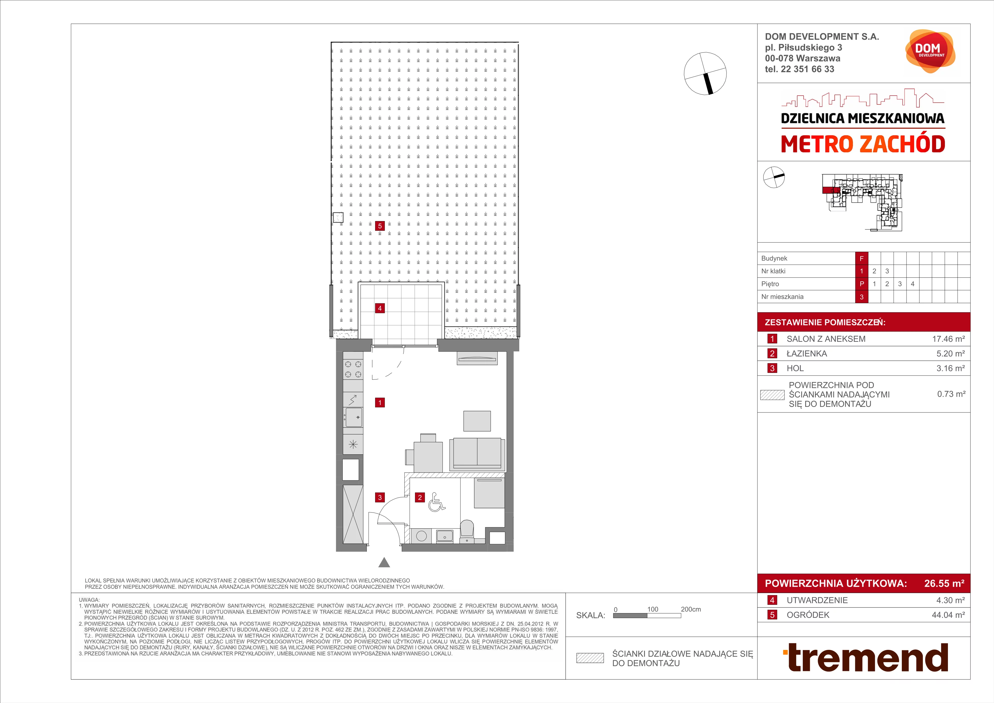 Mieszkanie 26,55 m², parter, oferta nr F/3, Metro Zachód, Warszawa, Bemowo, Chrzanów, ul. Szeligowska