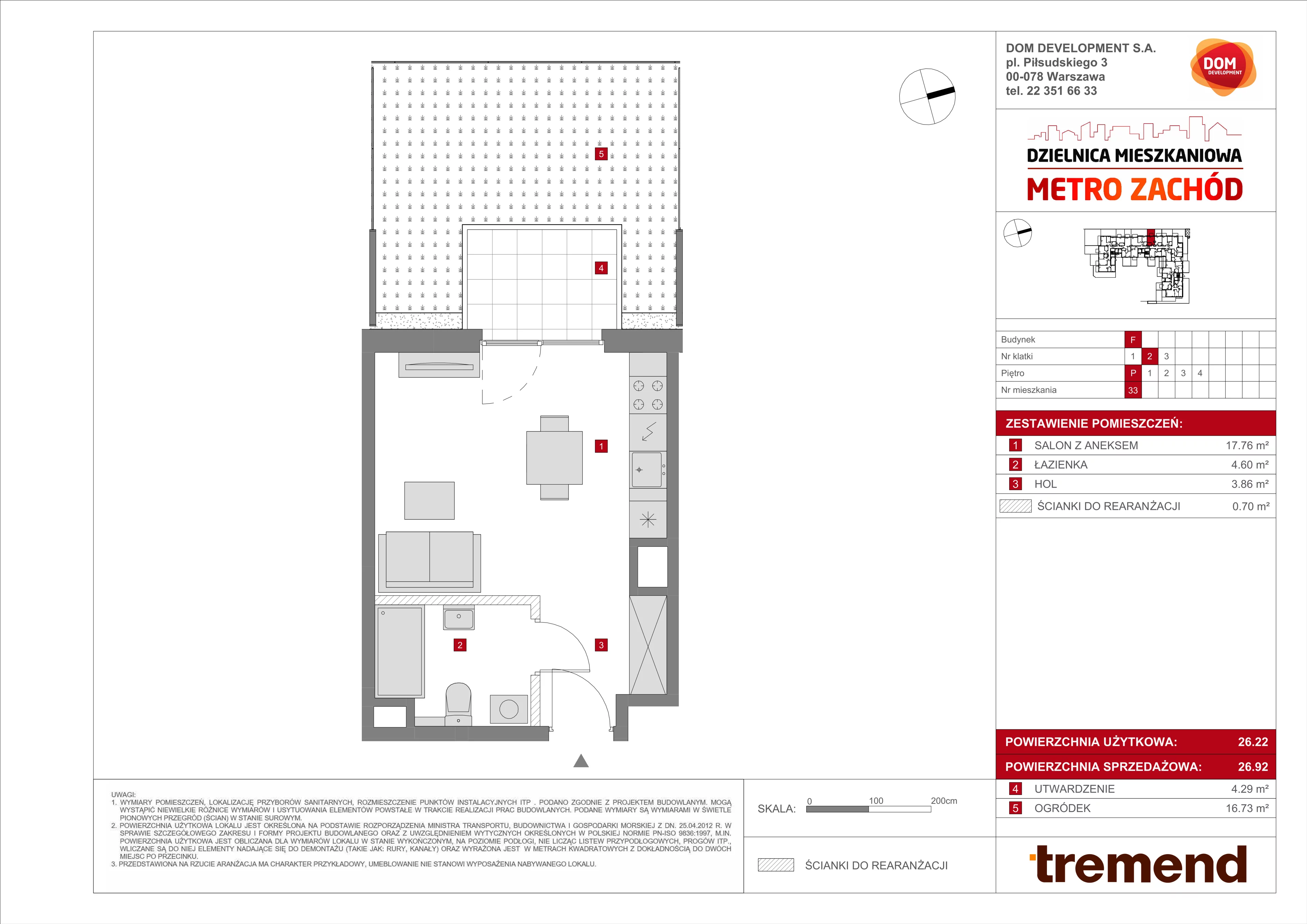 Mieszkanie 26,92 m², parter, oferta nr F/33, Metro Zachód, Warszawa, Bemowo, Chrzanów, ul. Szeligowska