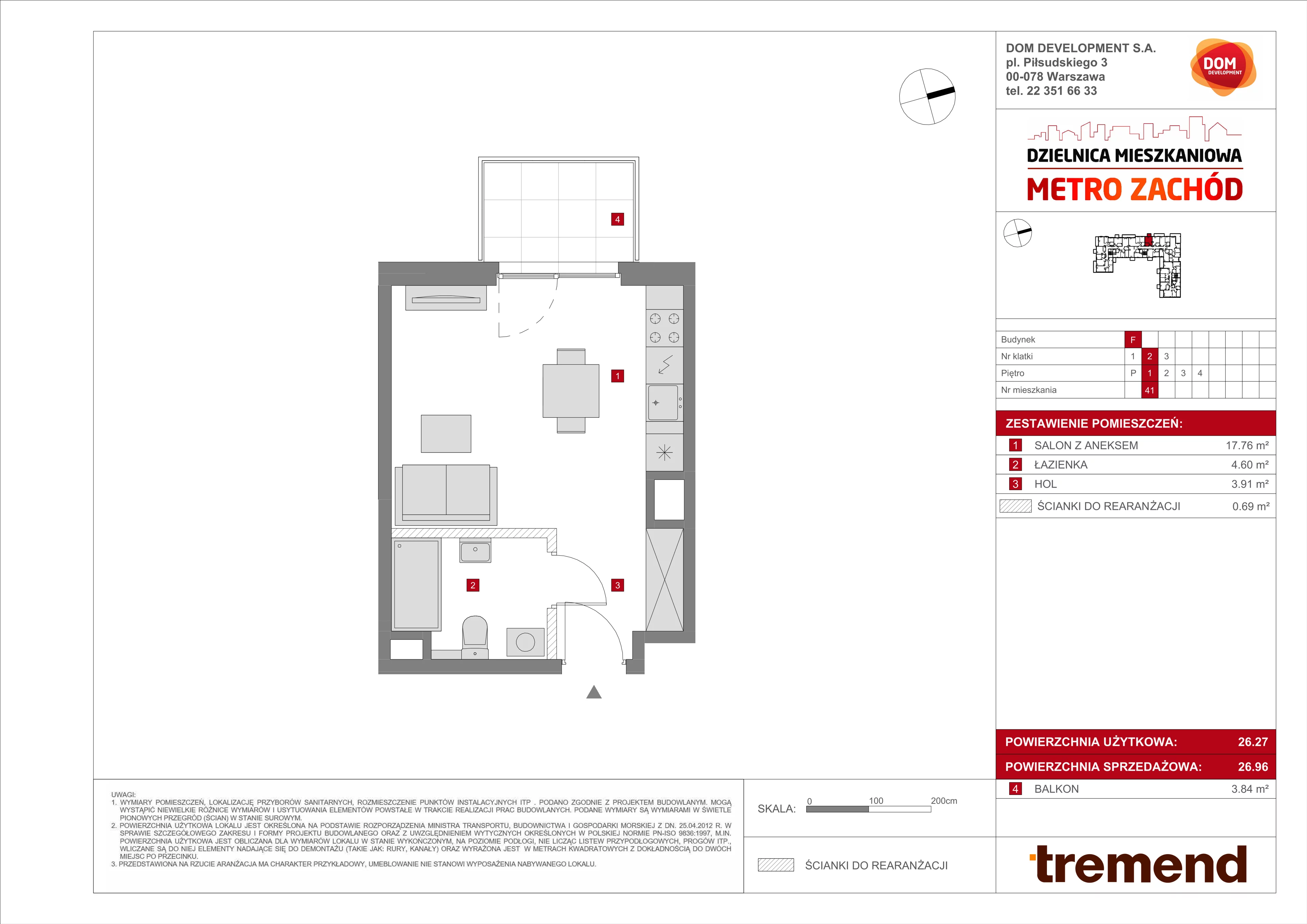 Mieszkanie 26,96 m², piętro 1, oferta nr F/41, Metro Zachód, Warszawa, Bemowo, Chrzanów, ul. Szeligowska