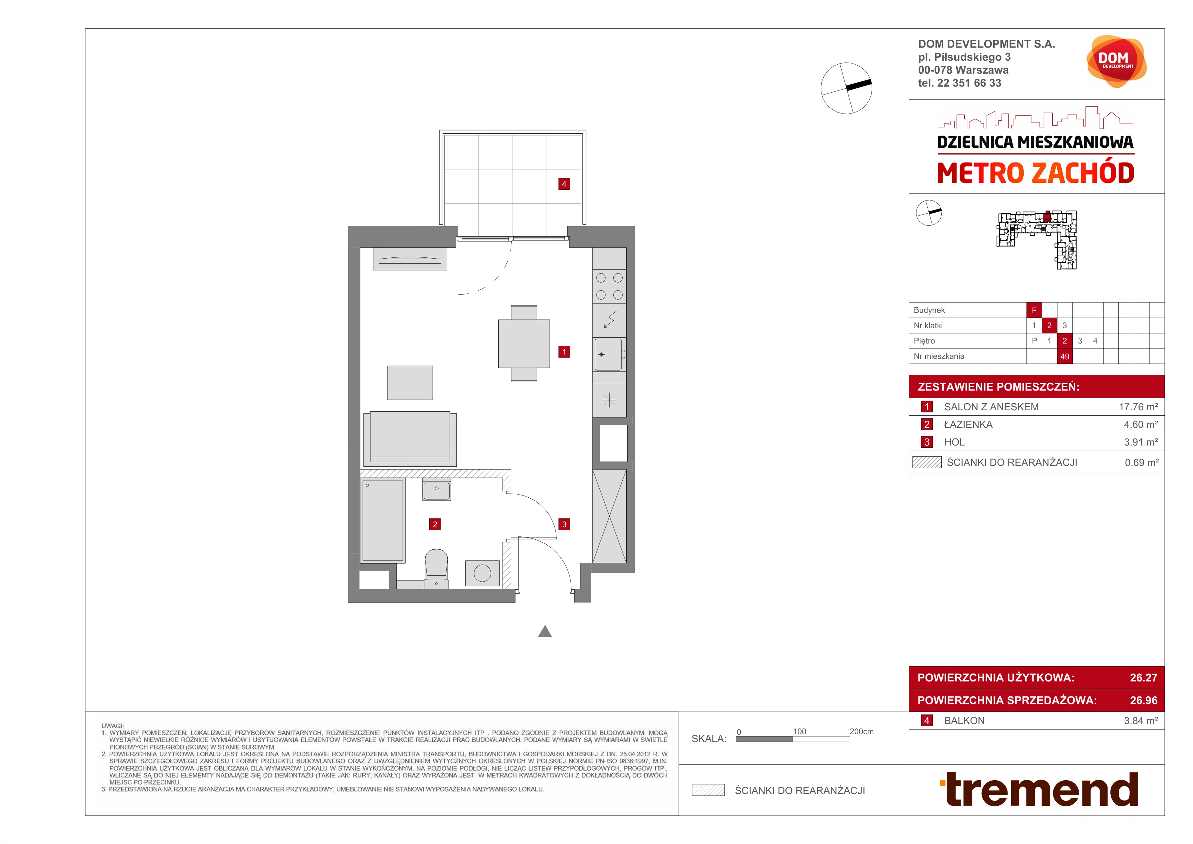 Mieszkanie 26,96 m², piętro 2, oferta nr F/49, Metro Zachód, Warszawa, Bemowo, Chrzanów, ul. Szeligowska