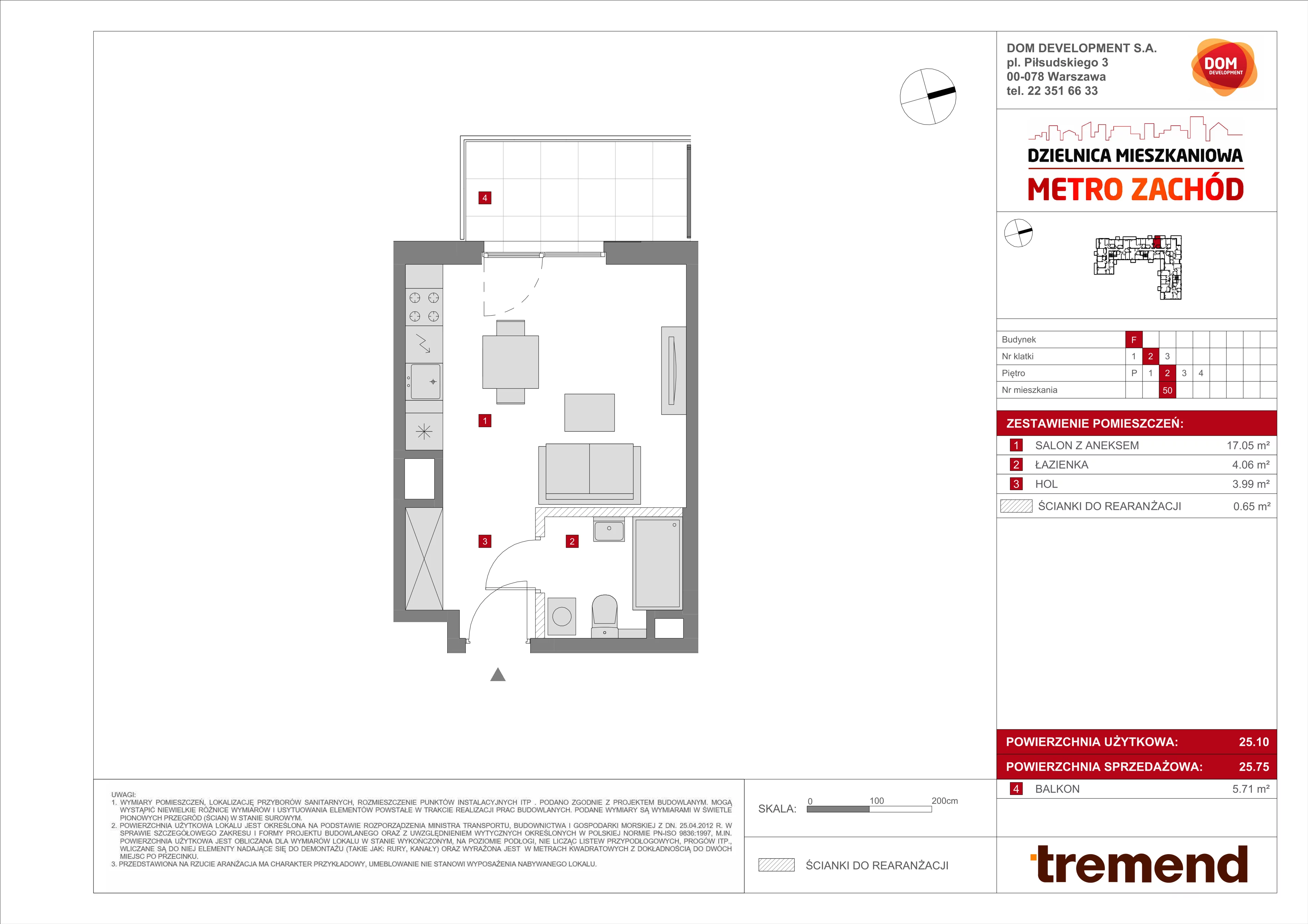 Mieszkanie 25,75 m², piętro 2, oferta nr F/50, Metro Zachód, Warszawa, Bemowo, Chrzanów, ul. Szeligowska