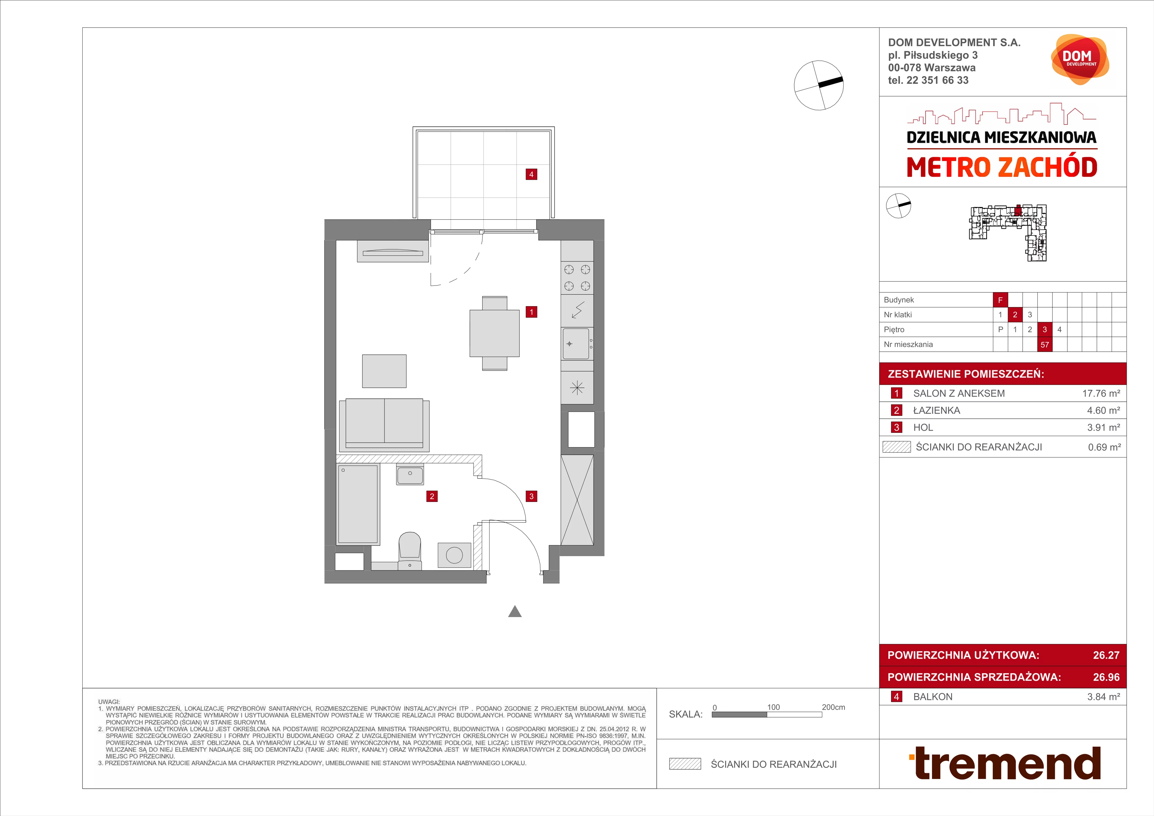 Mieszkanie 26,96 m², piętro 3, oferta nr F/57, Metro Zachód, Warszawa, Bemowo, Chrzanów, ul. Szeligowska