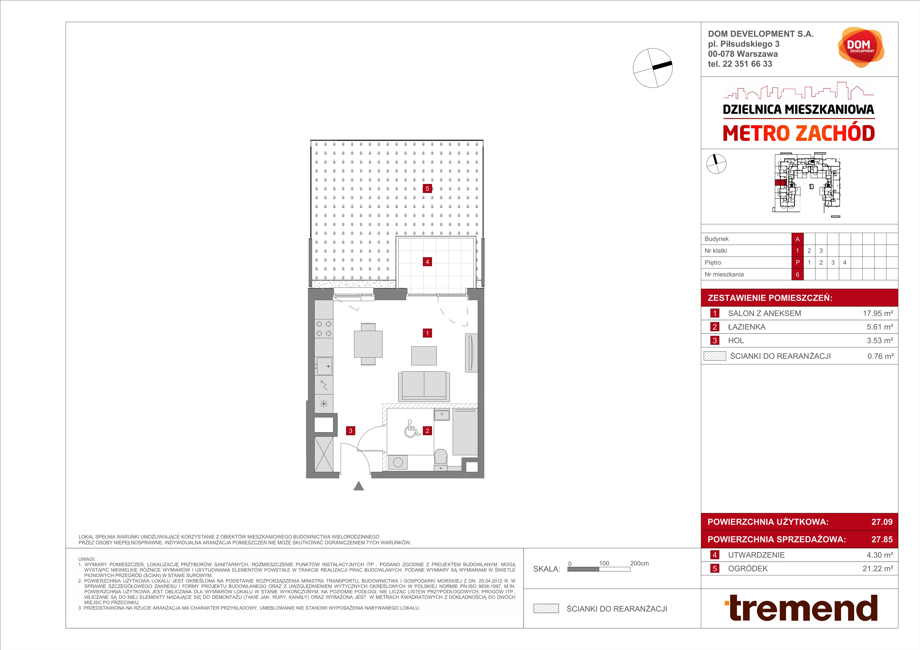 1 pokój, mieszkanie 27,85 m², parter, oferta nr A/6, Metro Zachód 8 bud. A, C, Warszawa, Bemowo, Chrzanów, ul. Szeligowska
