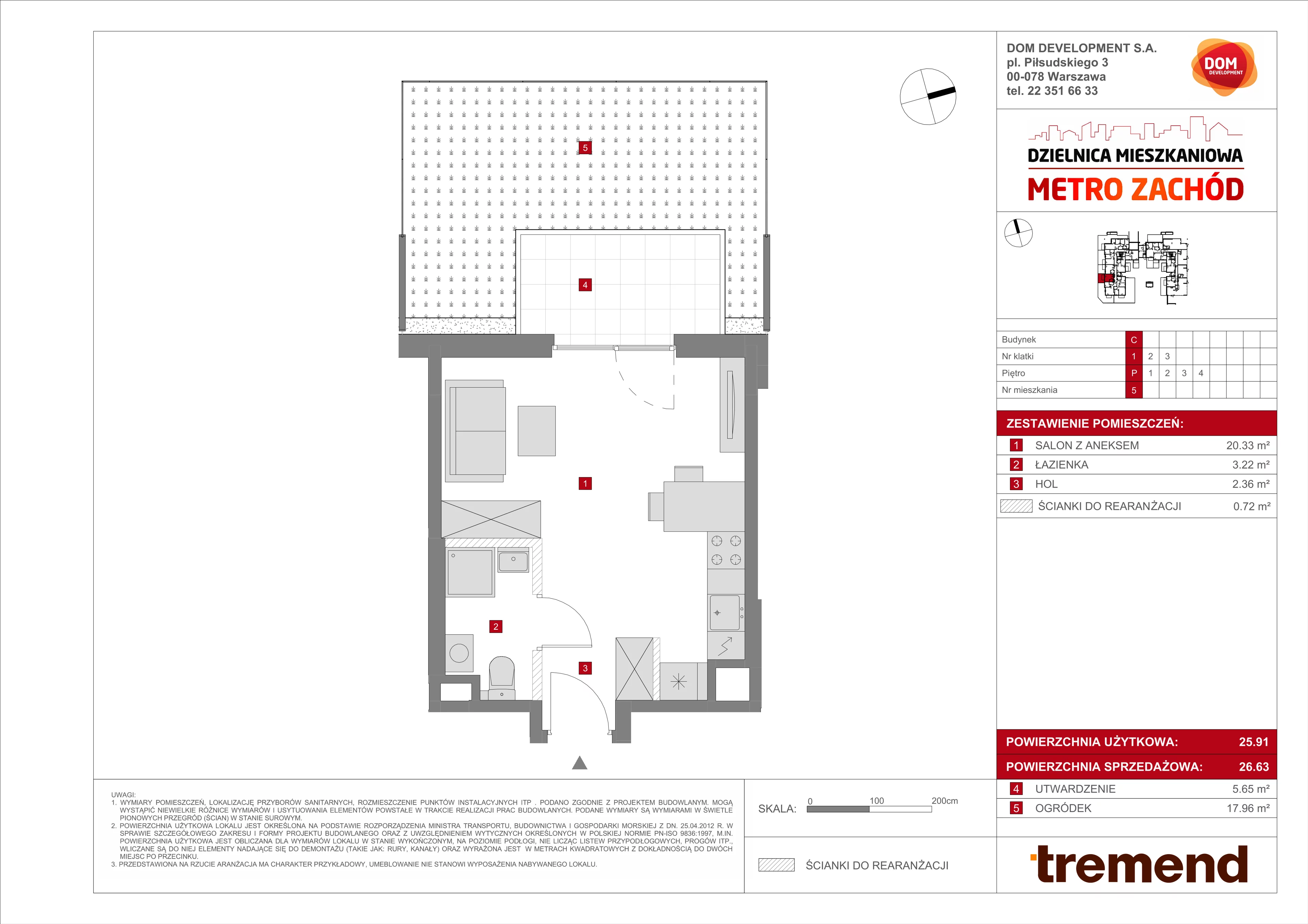 1 pokój, mieszkanie 26,63 m², parter, oferta nr C/5, Metro Zachód 8 bud. A, C, Warszawa, Bemowo, Chrzanów, ul. Szeligowska