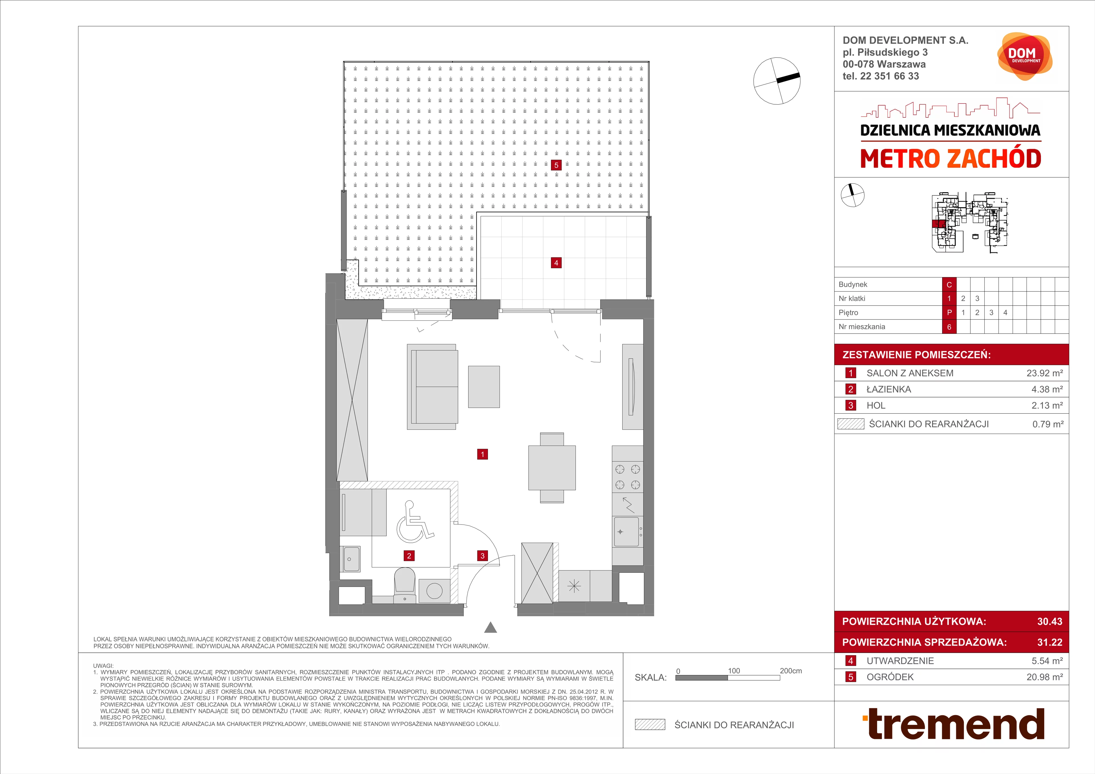 1 pokój, mieszkanie 31,22 m², parter, oferta nr C/6, Metro Zachód 8 bud. A, C, Warszawa, Bemowo, Chrzanów, ul. Szeligowska