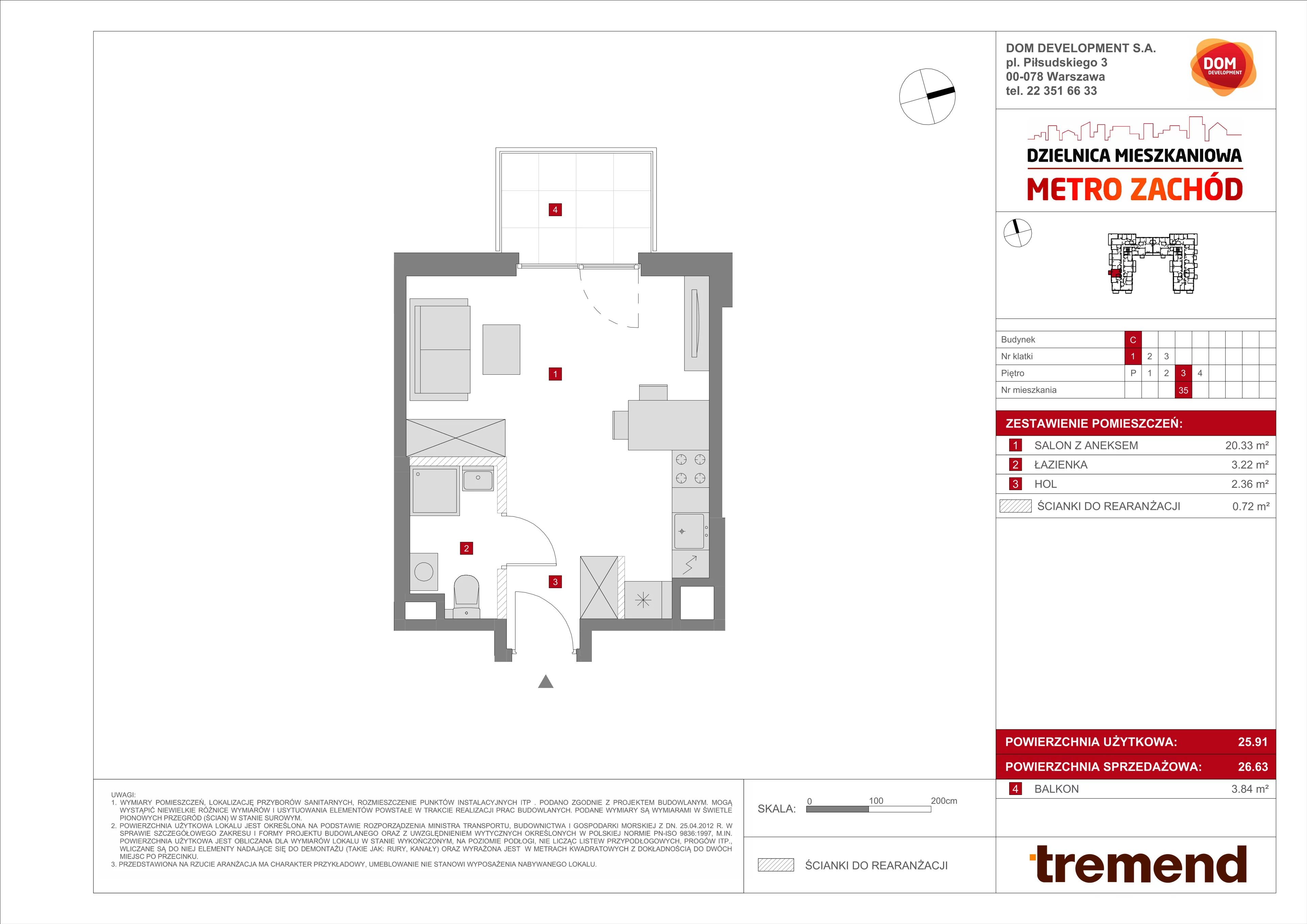 1 pokój, mieszkanie 26,63 m², piętro 3, oferta nr C/35, Metro Zachód 8 bud. A, C, Warszawa, Bemowo, Chrzanów, ul. Szeligowska
