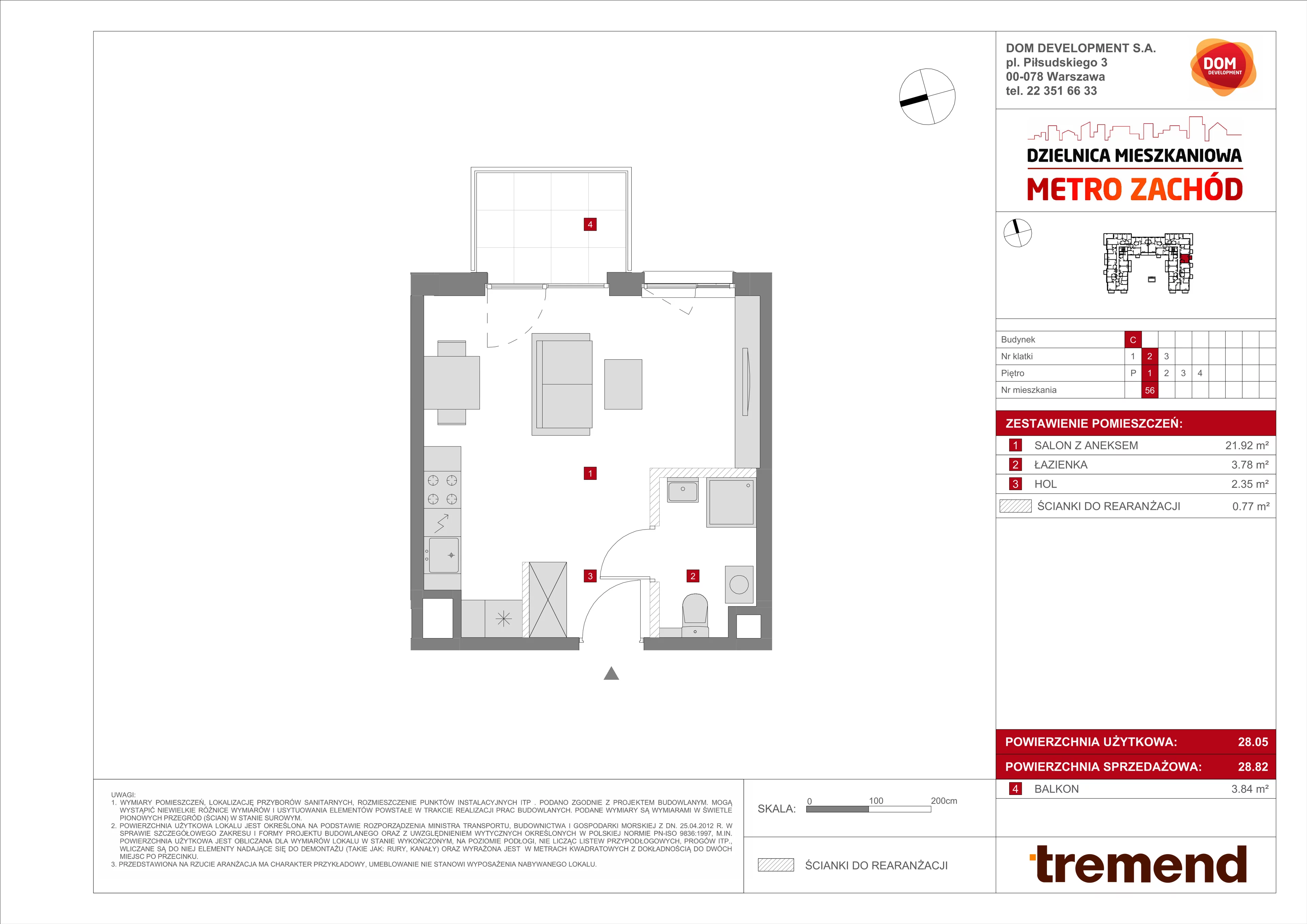 1 pokój, mieszkanie 28,82 m², piętro 1, oferta nr C/56, Metro Zachód 8 bud. A, C, Warszawa, Bemowo, Chrzanów, ul. Szeligowska