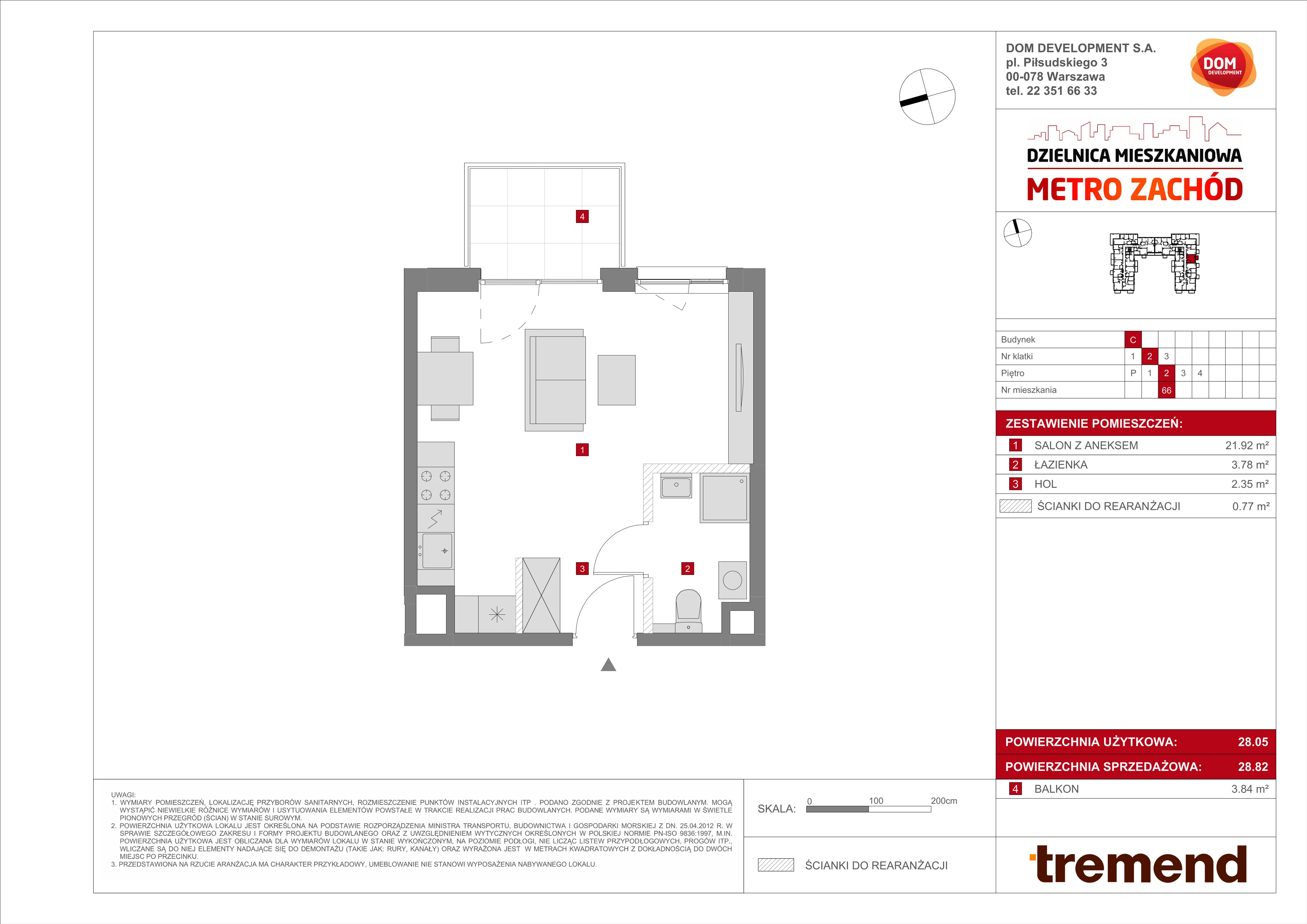 1 pokój, mieszkanie 28,82 m², piętro 2, oferta nr C/66, Metro Zachód 8 bud. A, C, Warszawa, Bemowo, Chrzanów, ul. Szeligowska