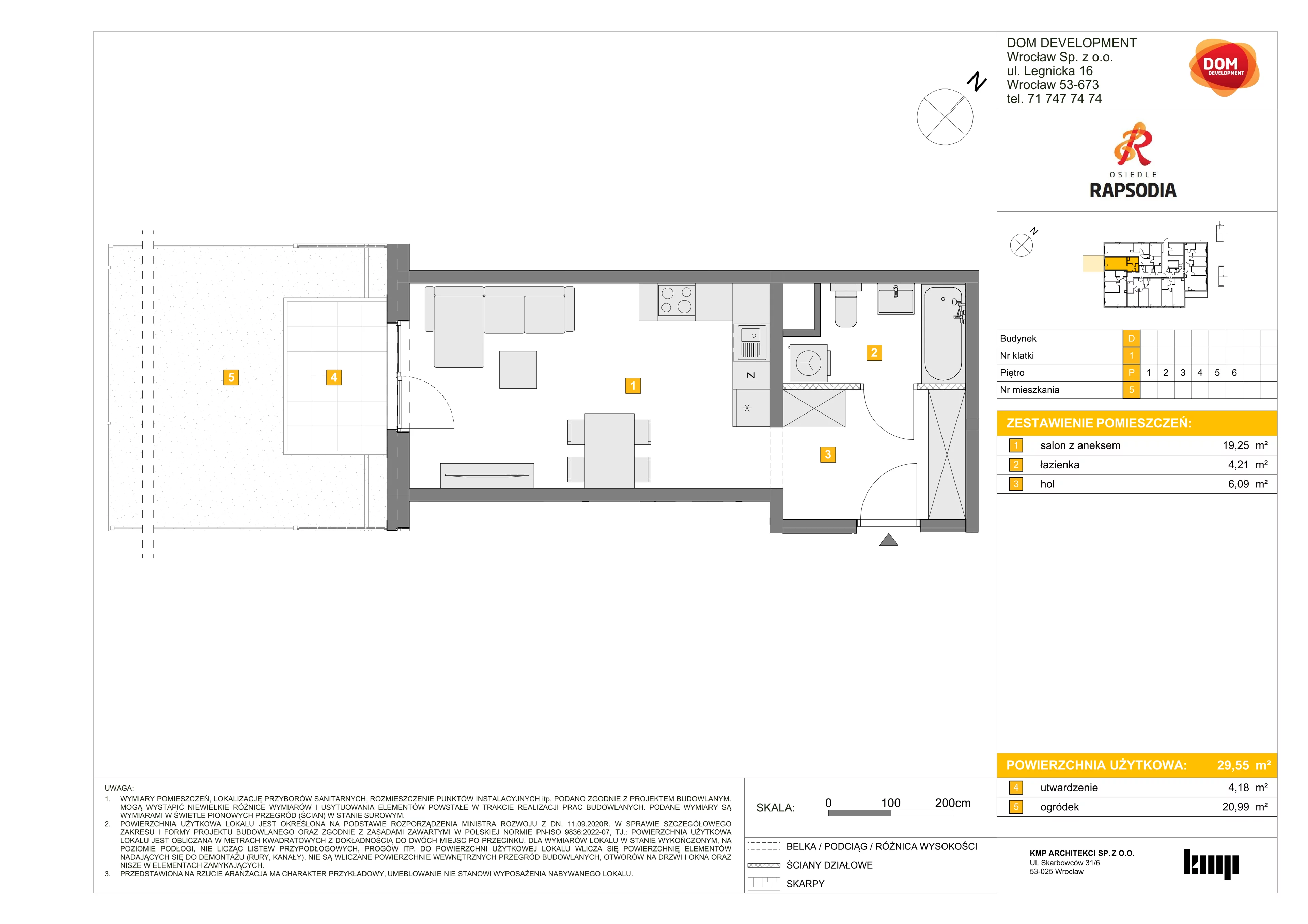 1 pokój, mieszkanie 29,55 m², parter, oferta nr D/5, Osiedle Rapsodia 2, Wrocław, Karłowice-Różanka, Różanka, ul. Wołowska 5
