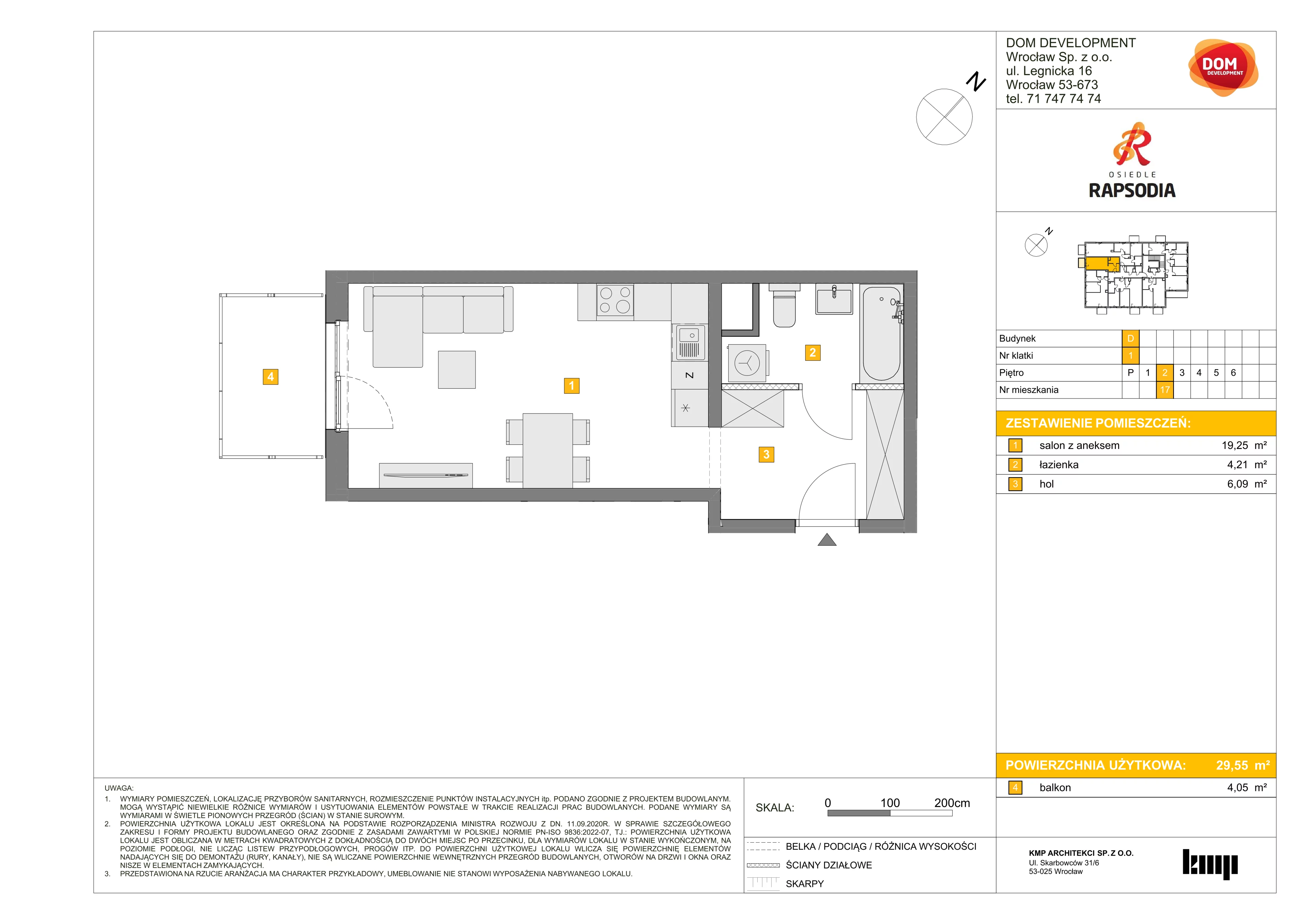 1 pokój, mieszkanie 29,55 m², piętro 2, oferta nr D/17, Osiedle Rapsodia 2, Wrocław, Karłowice-Różanka, Różanka, ul. Wołowska 5