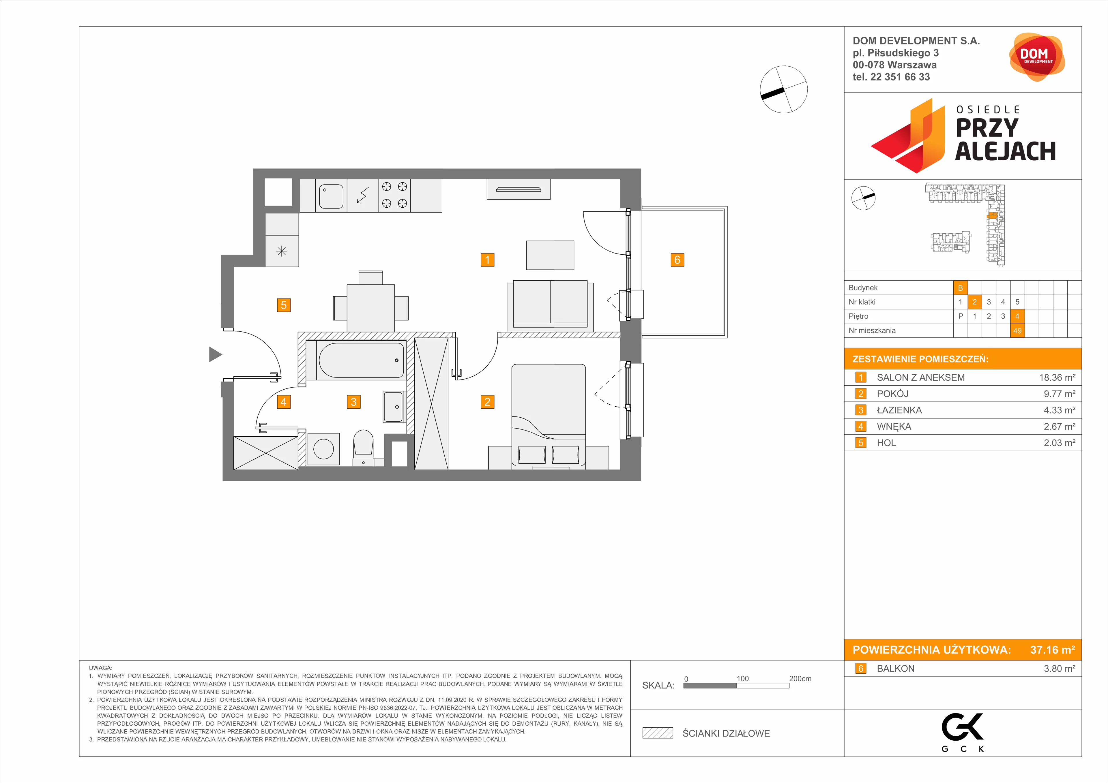 Mieszkanie 37,16 m², piętro 4, oferta nr B/49, Osiedle przy Alejach, Warszawa, Włochy, Stare Włochy, Aleje Jerozolimskie 190