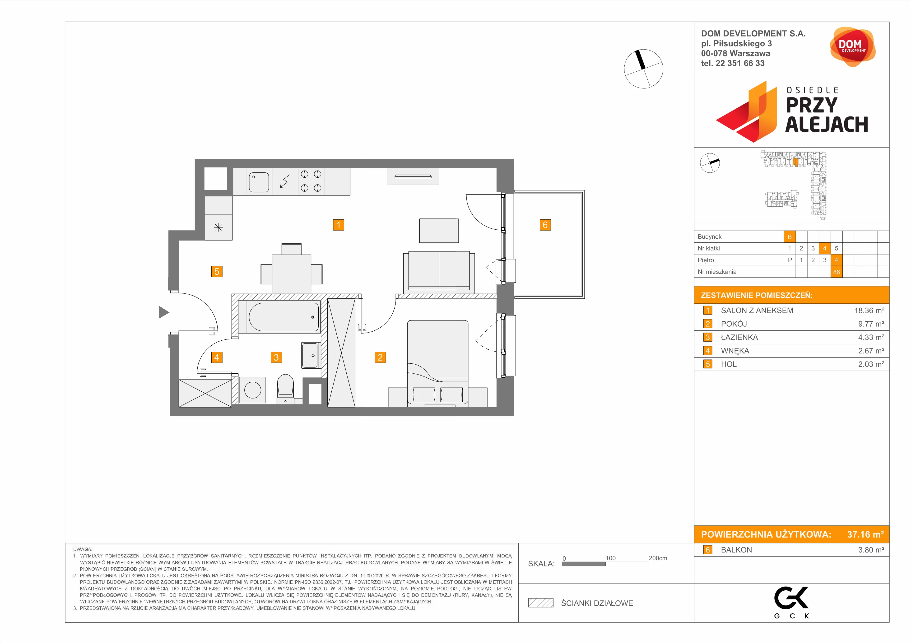 Mieszkanie 37,16 m², piętro 4, oferta nr B/86, Osiedle przy Alejach, Warszawa, Włochy, Stare Włochy, Aleje Jerozolimskie 190