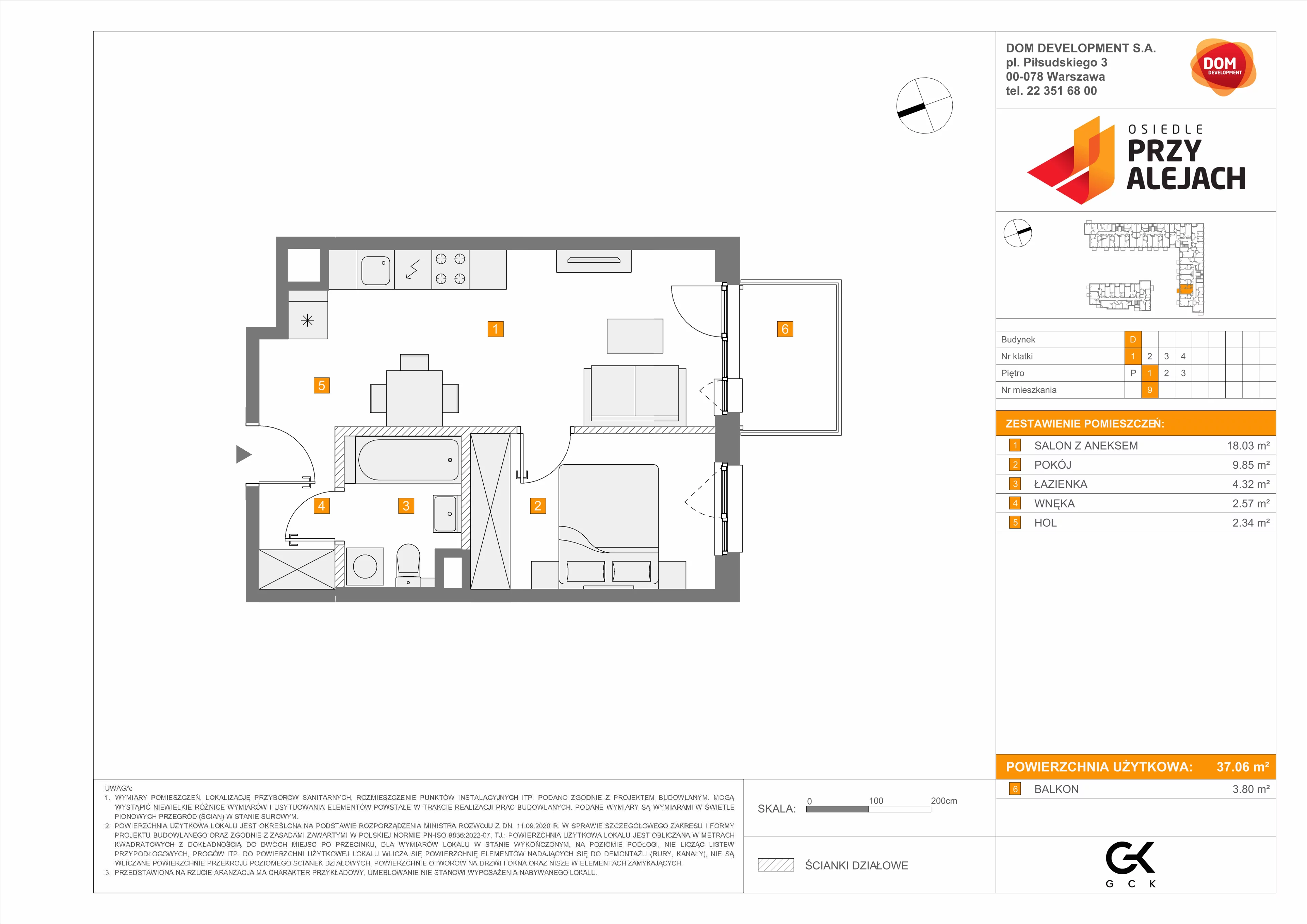 2 pokoje, mieszkanie 37,06 m², piętro 1, oferta nr D/9, Osiedle przy Alejach, Warszawa, Włochy, Stare Włochy, Aleje Jerozolimskie 190