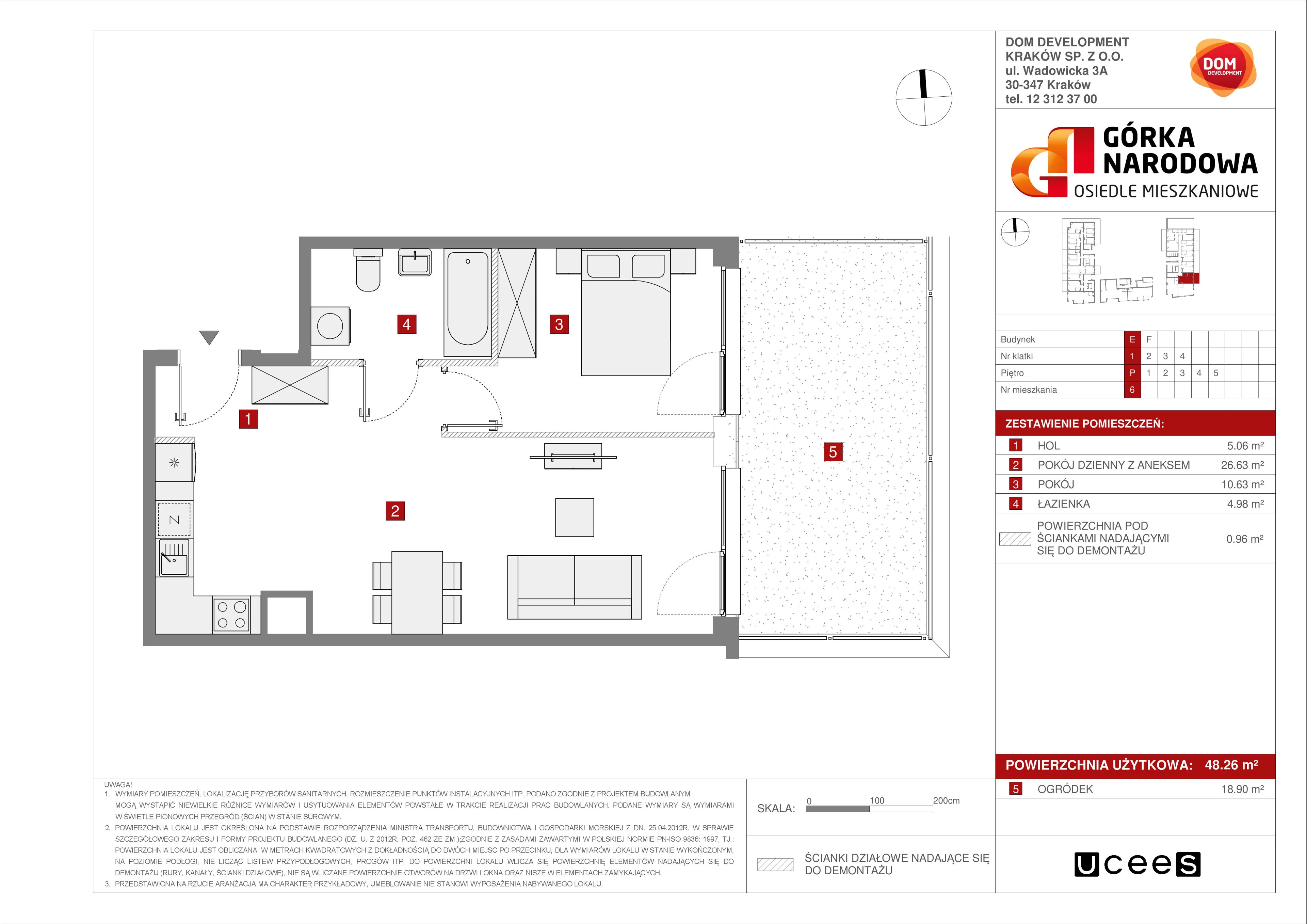 2 pokoje, mieszkanie 48,26 m², parter, oferta nr E/6, Osiedle Górka Narodowa, Kraków, Prądnik Biały, Górka Narodowa, ul. Andrzeja Zauchy