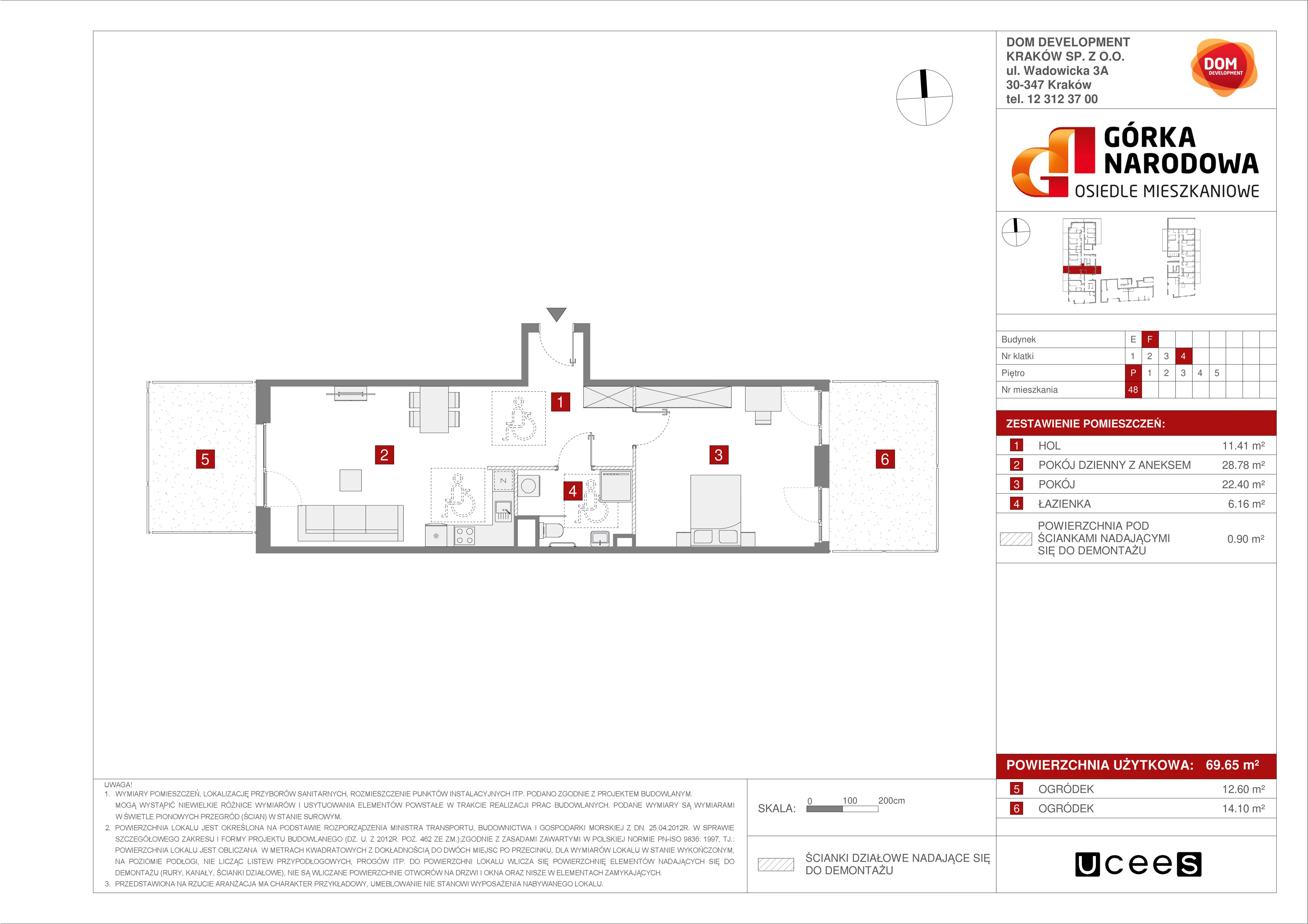 2 pokoje, mieszkanie 69,65 m², parter, oferta nr F/48, Osiedle Górka Narodowa, Kraków, Prądnik Biały, Górka Narodowa, ul. Andrzeja Zauchy