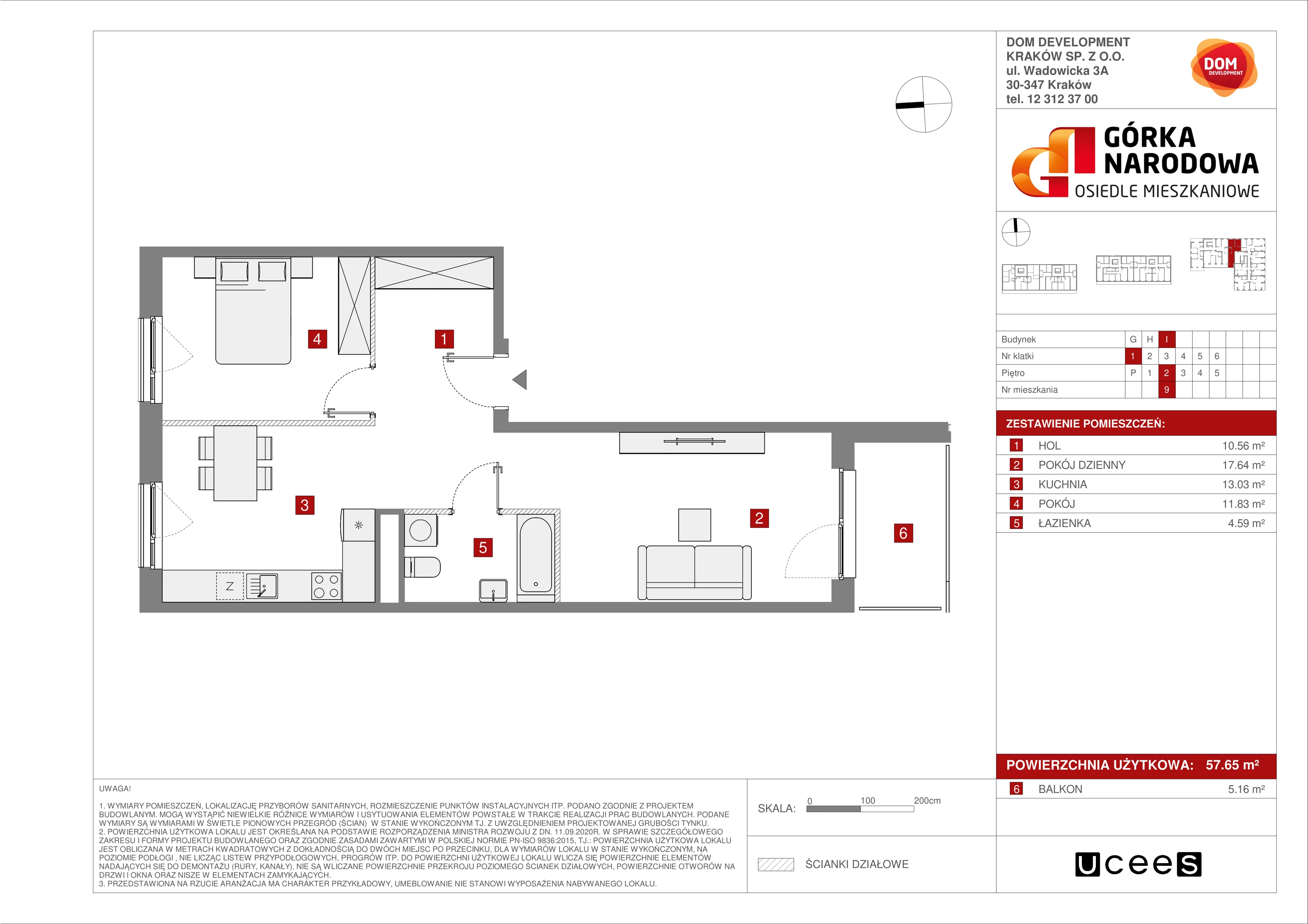 2 pokoje, mieszkanie 57,65 m², piętro 2, oferta nr I/9, Osiedle Górka Narodowa, Kraków, Prądnik Biały, Górka Narodowa, ul. Andrzeja Zauchy