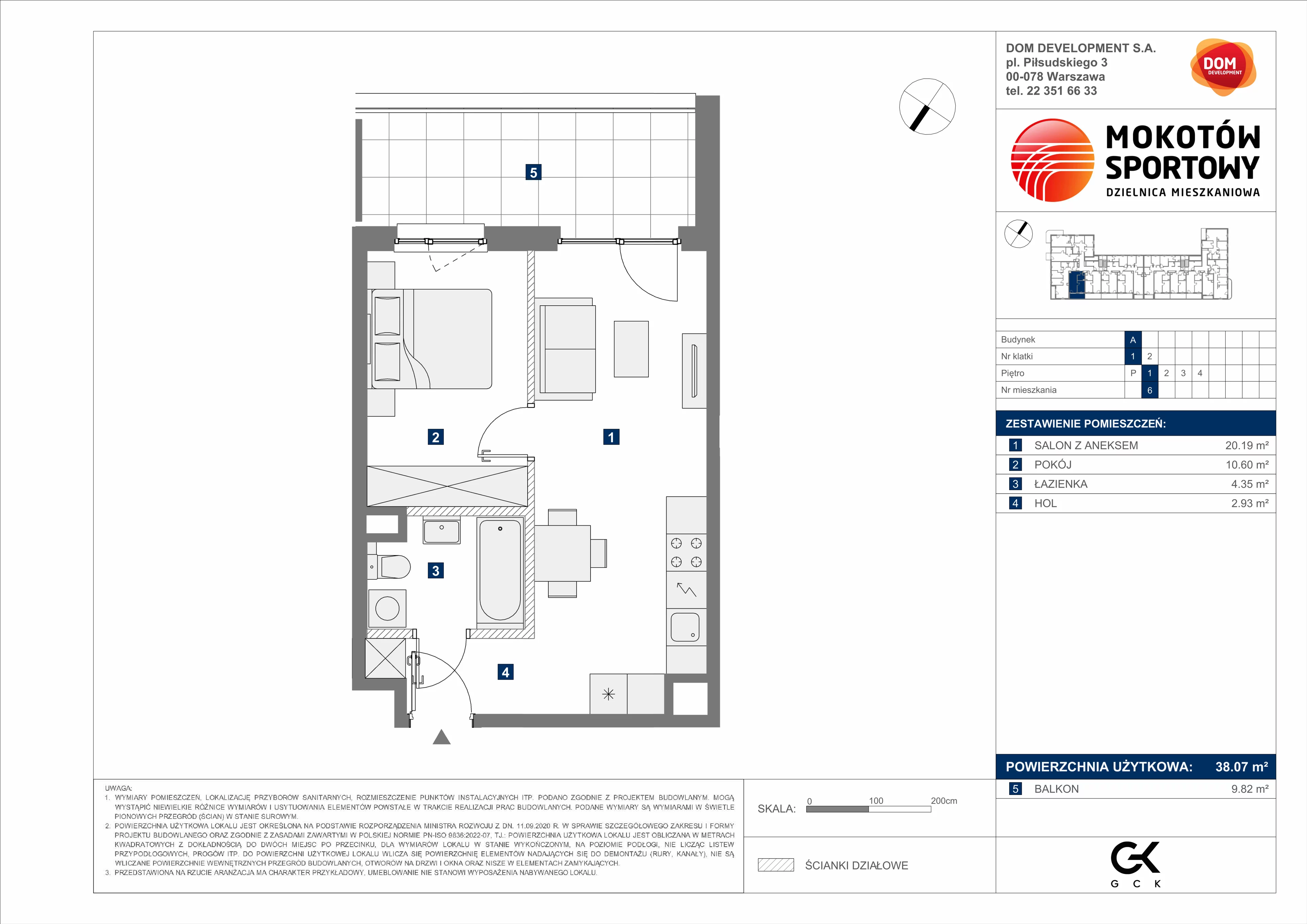 2 pokoje, mieszkanie 38,07 m², piętro 1, oferta nr A/6, Mokotów Sportowy 3, Warszawa, Mokotów, Augustówka, ul. Antoniewska