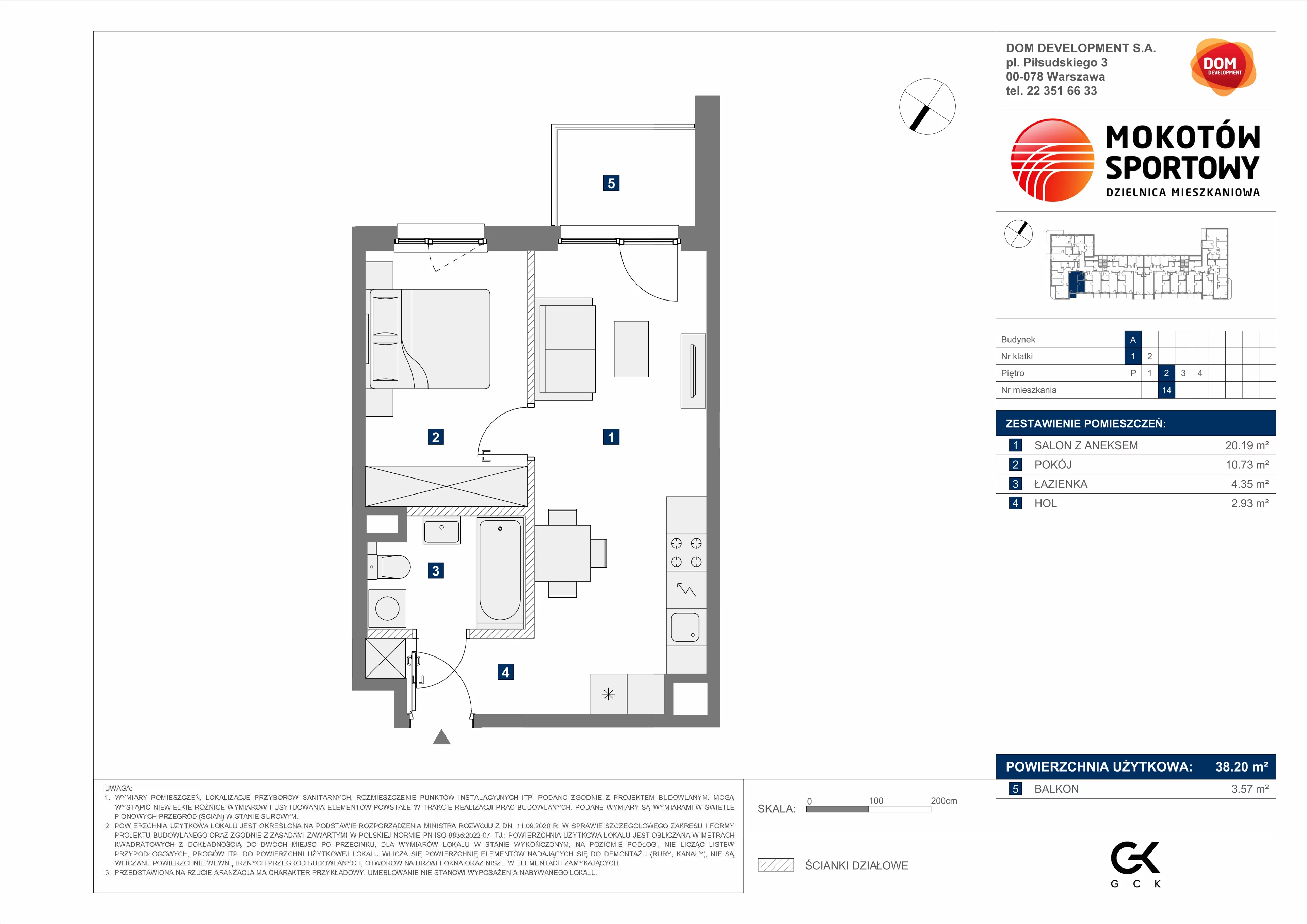 2 pokoje, mieszkanie 38,20 m², piętro 2, oferta nr A/14, Mokotów Sportowy 3, Warszawa, Mokotów, Augustówka, ul. Antoniewska