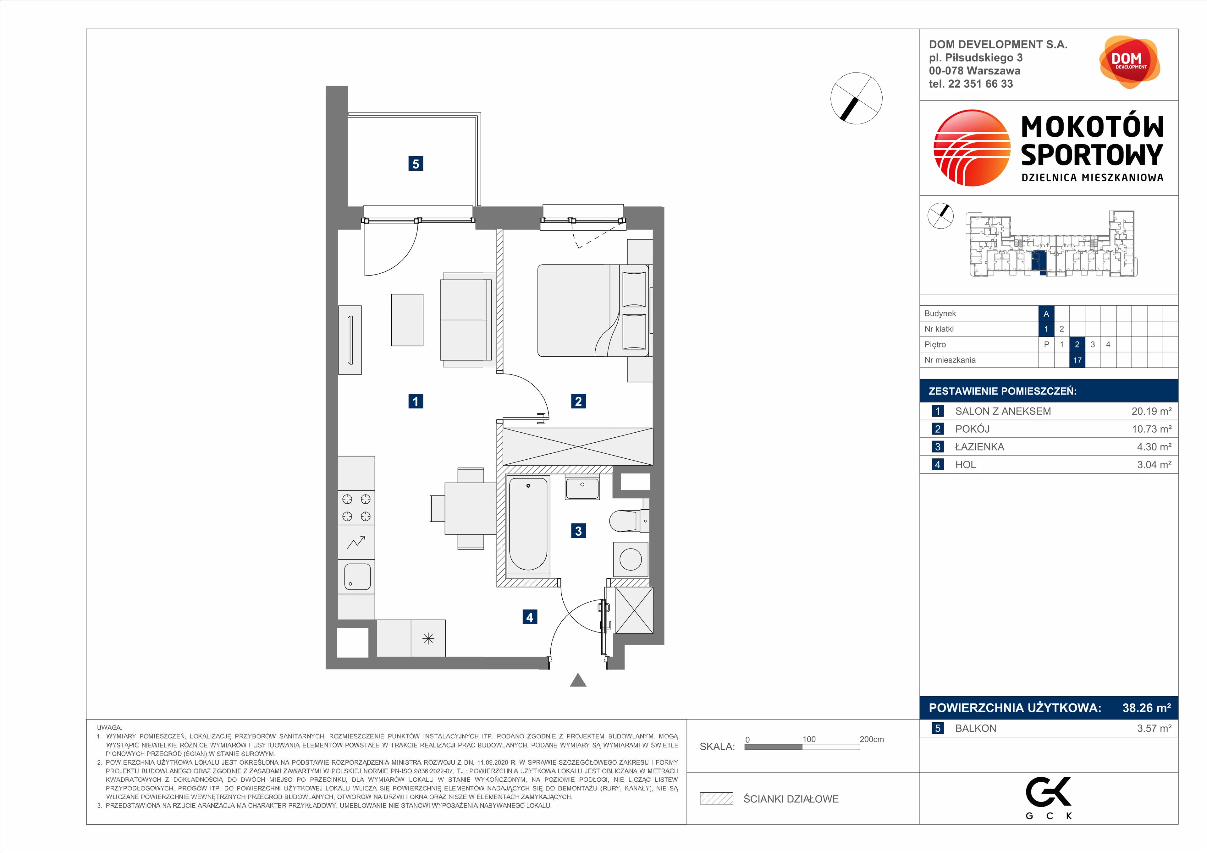 2 pokoje, mieszkanie 38,26 m², piętro 2, oferta nr A/17, Mokotów Sportowy 3, Warszawa, Mokotów, Augustówka, ul. Antoniewska
