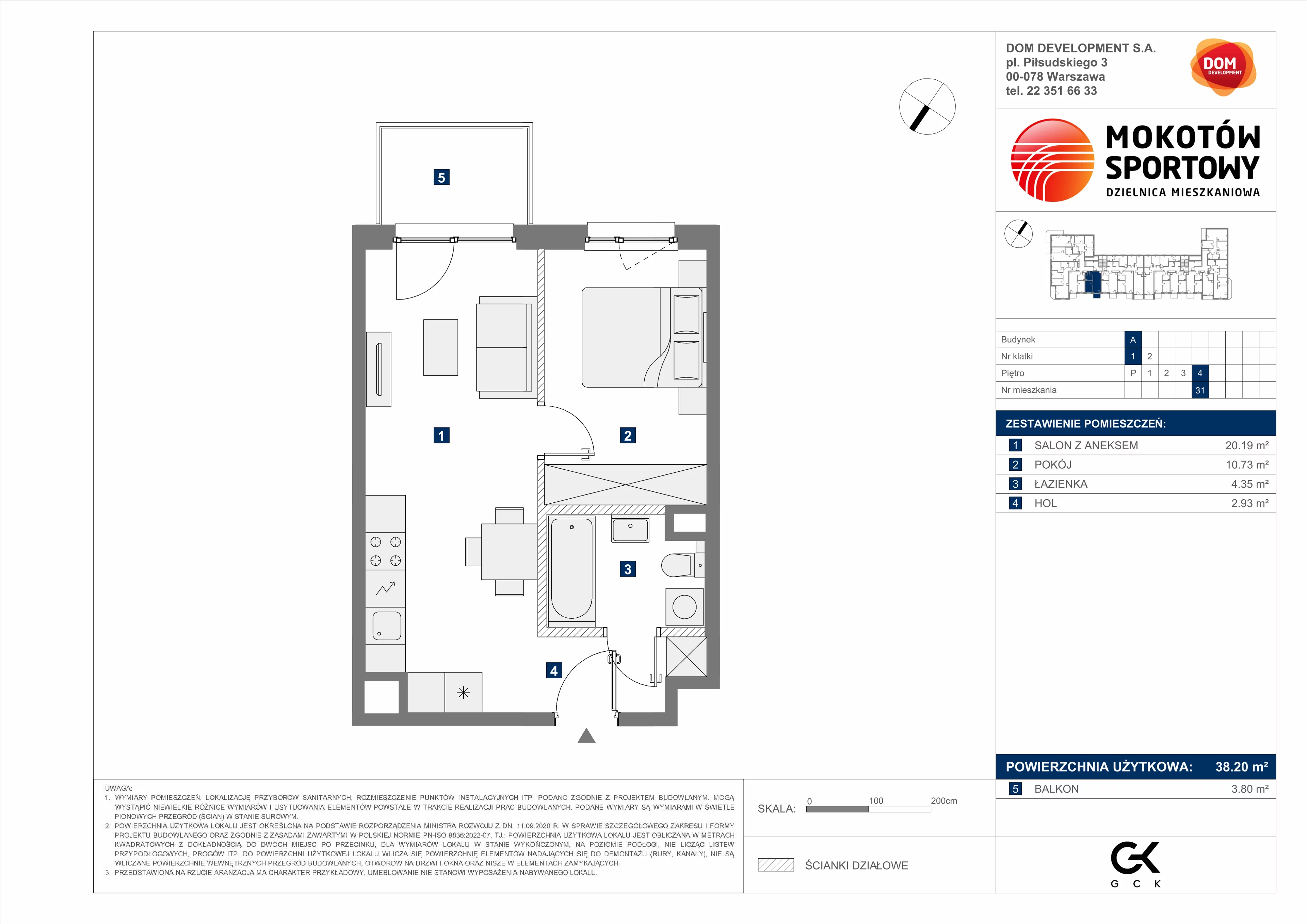 2 pokoje, mieszkanie 38,20 m², piętro 4, oferta nr A/31, Mokotów Sportowy 3, Warszawa, Mokotów, Augustówka, ul. Antoniewska
