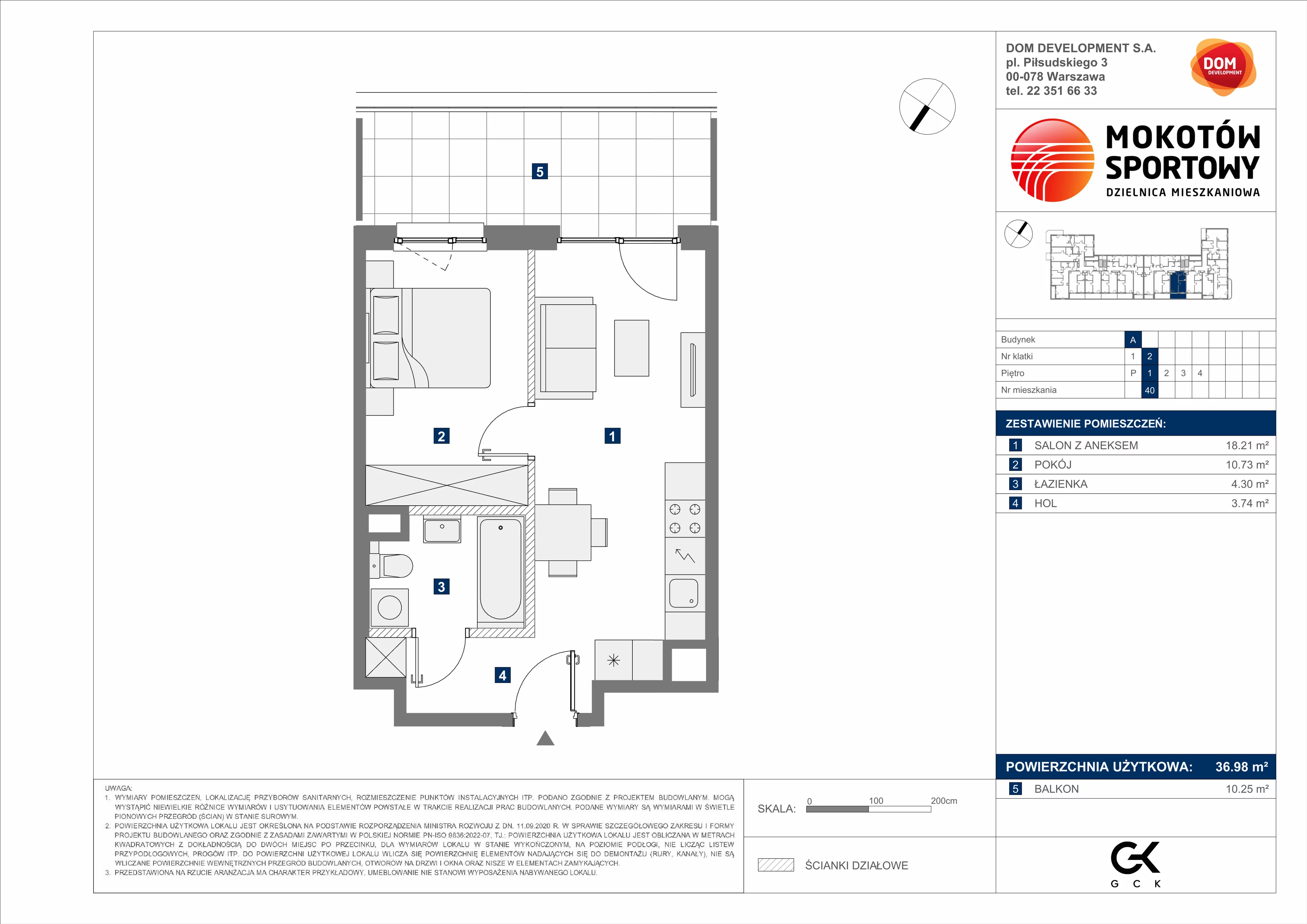 2 pokoje, mieszkanie 36,98 m², piętro 1, oferta nr A/40, Mokotów Sportowy 3, Warszawa, Mokotów, Augustówka, ul. Antoniewska