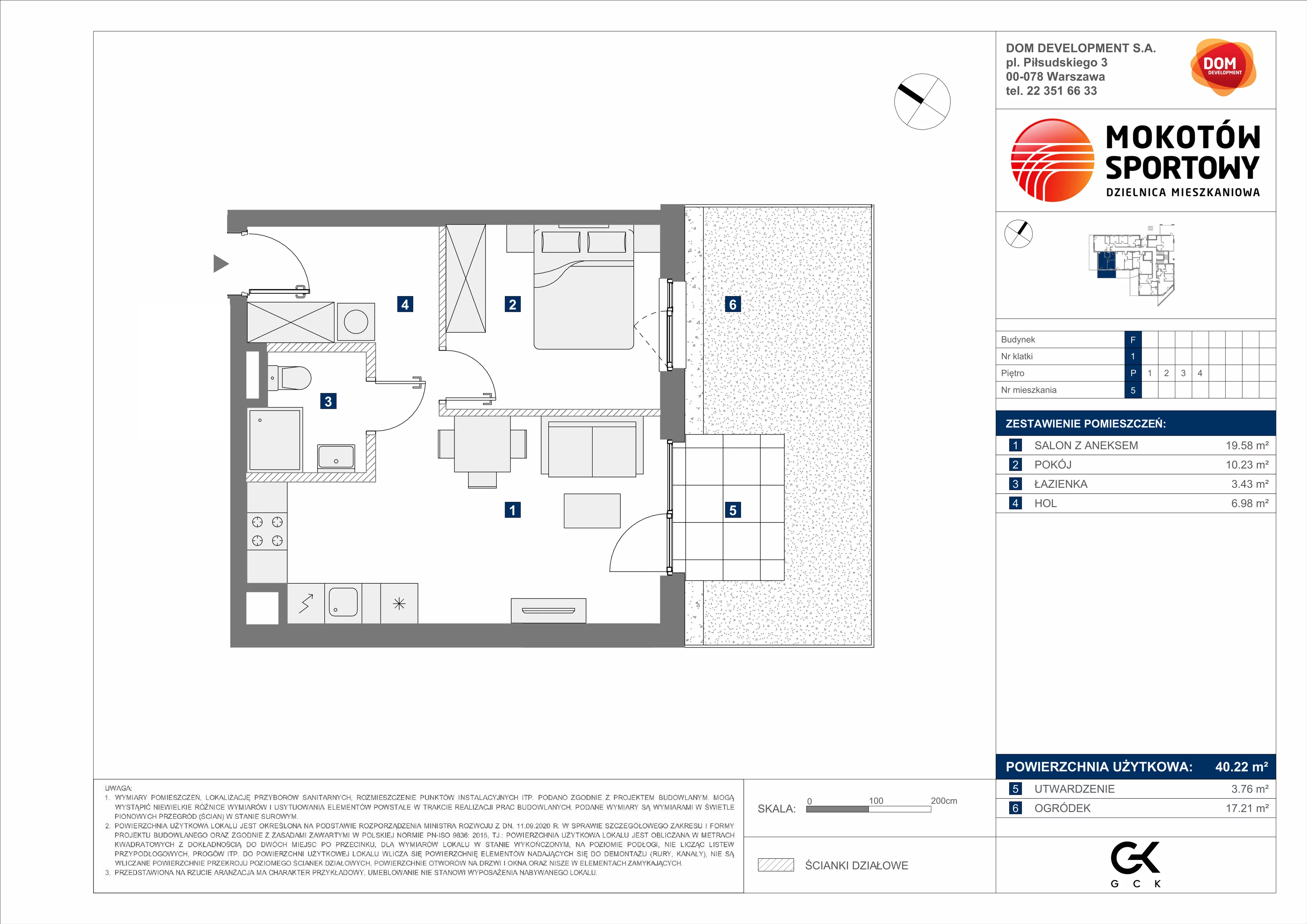 2 pokoje, mieszkanie 40,22 m², parter, oferta nr F/5, Mokotów Sportowy, Warszawa, Mokotów, Augustówka, ul. Antoniewska 6