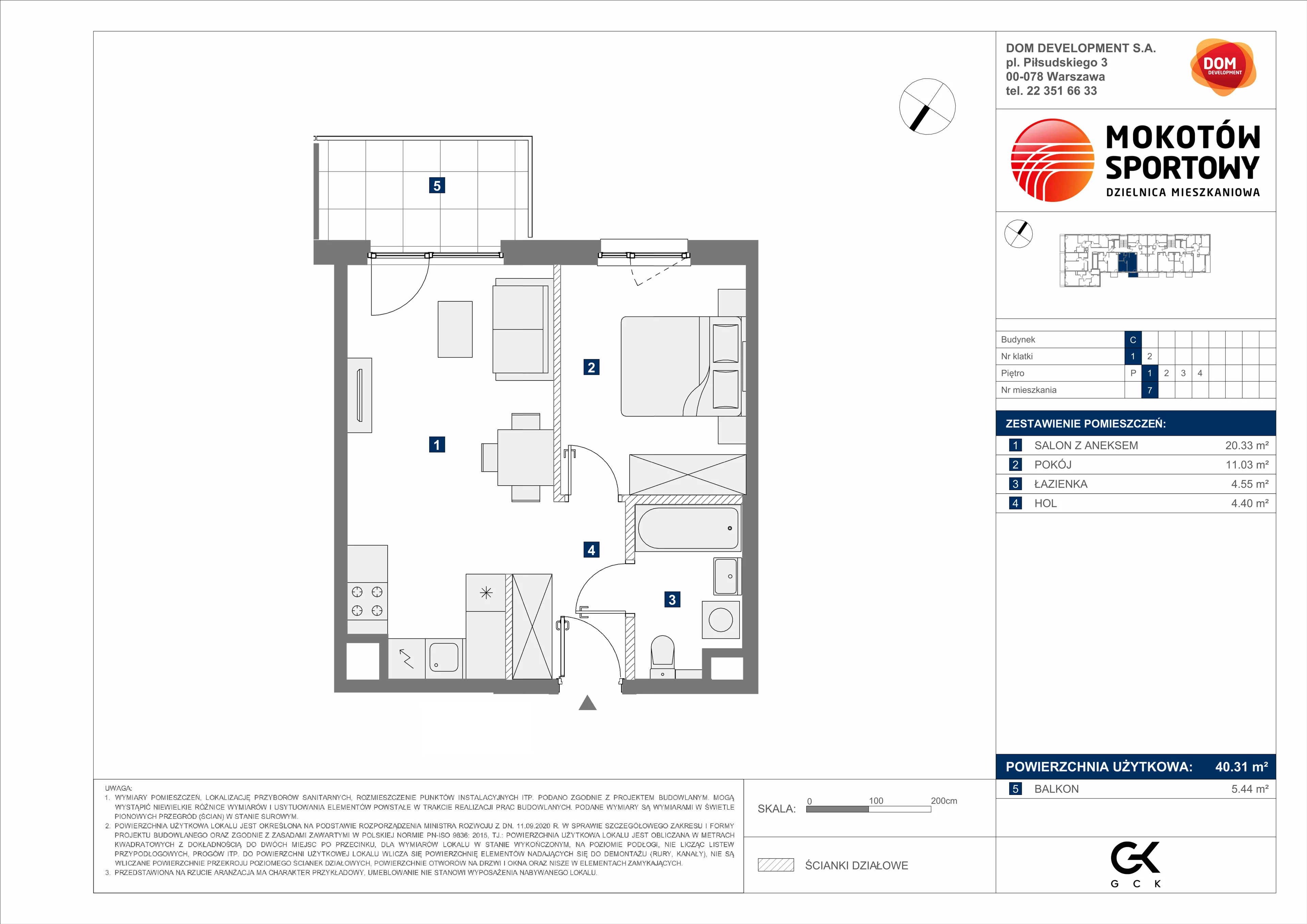 2 pokoje, mieszkanie 40,31 m², piętro 1, oferta nr C/7, Mokotów Sportowy 1 B, Warszawa, Mokotów, Augustówka, ul. Antoniewska