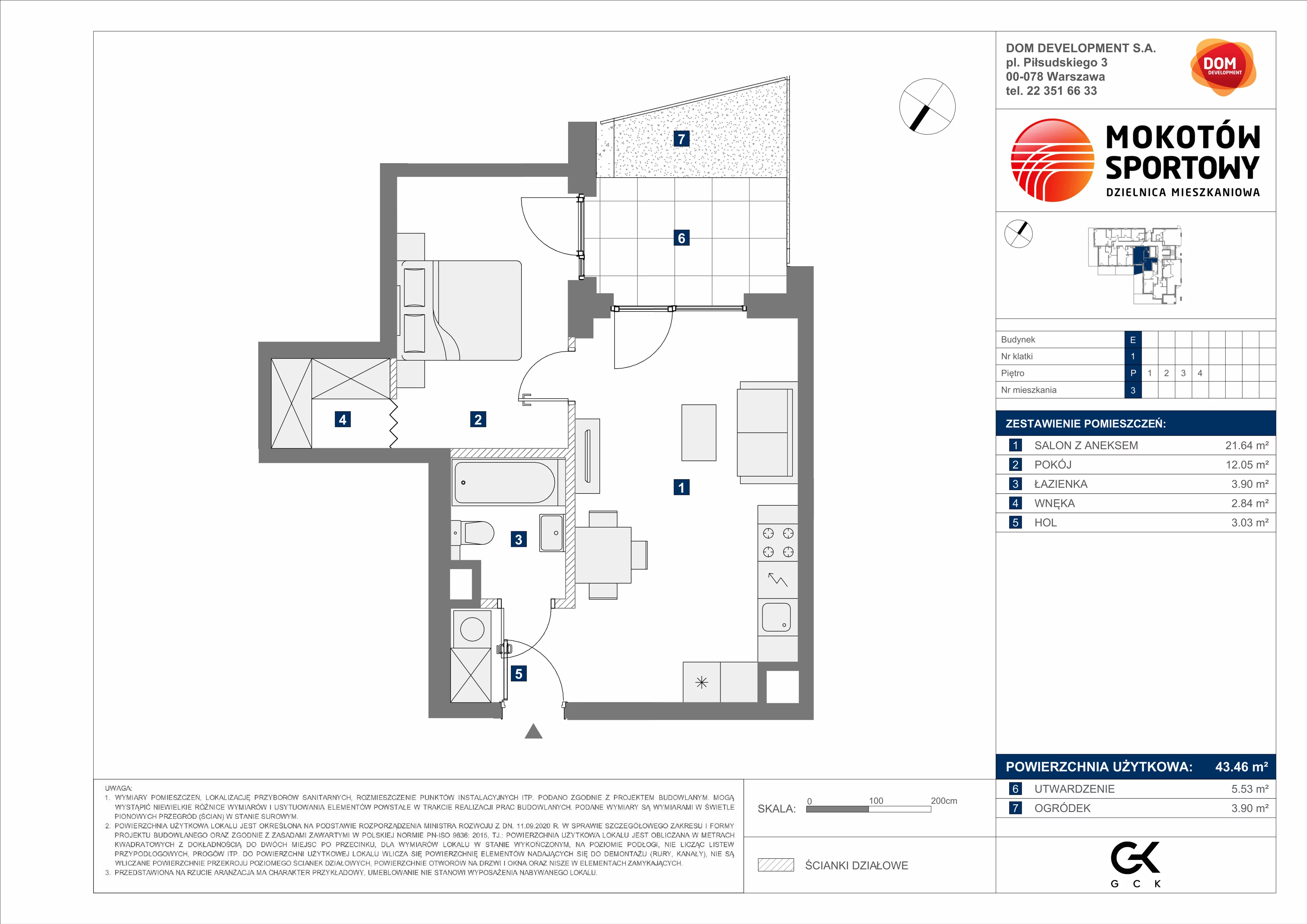 2 pokoje, mieszkanie 43,46 m², parter, oferta nr E/3, Mokotów Sportowy 1 B, Warszawa, Mokotów, Augustówka, ul. Antoniewska
