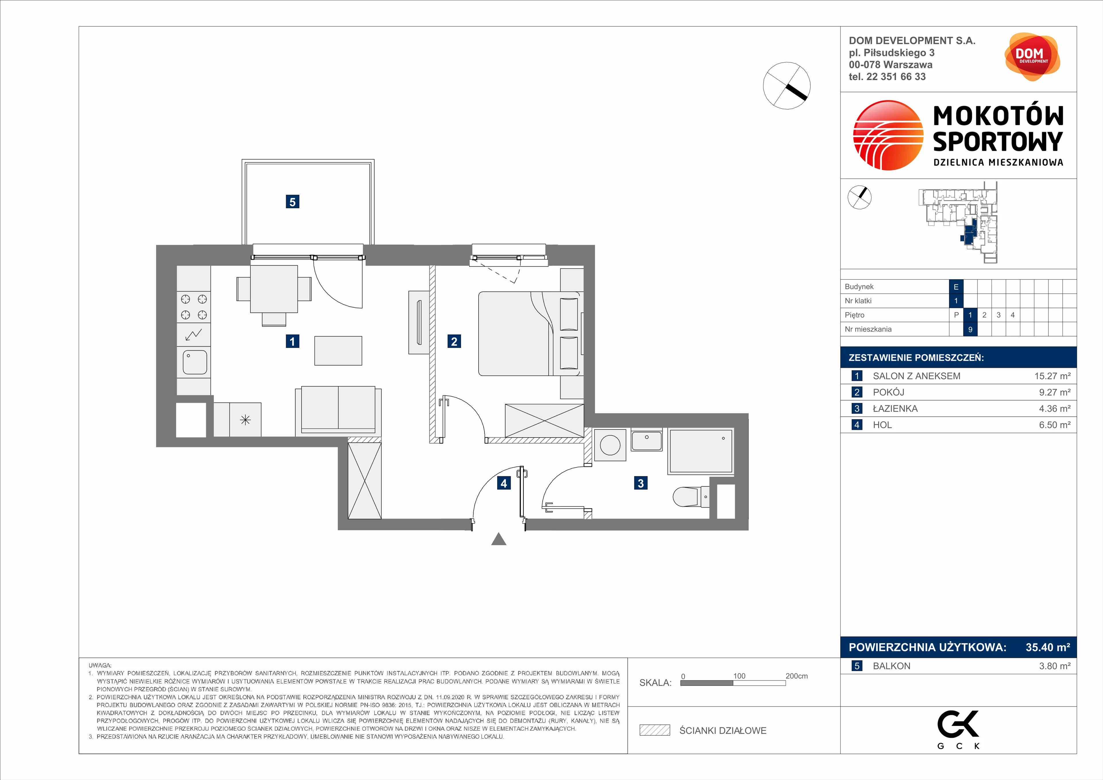 2 pokoje, mieszkanie 35,40 m², piętro 1, oferta nr E/9, Mokotów Sportowy 1 B, Warszawa, Mokotów, Augustówka, ul. Antoniewska