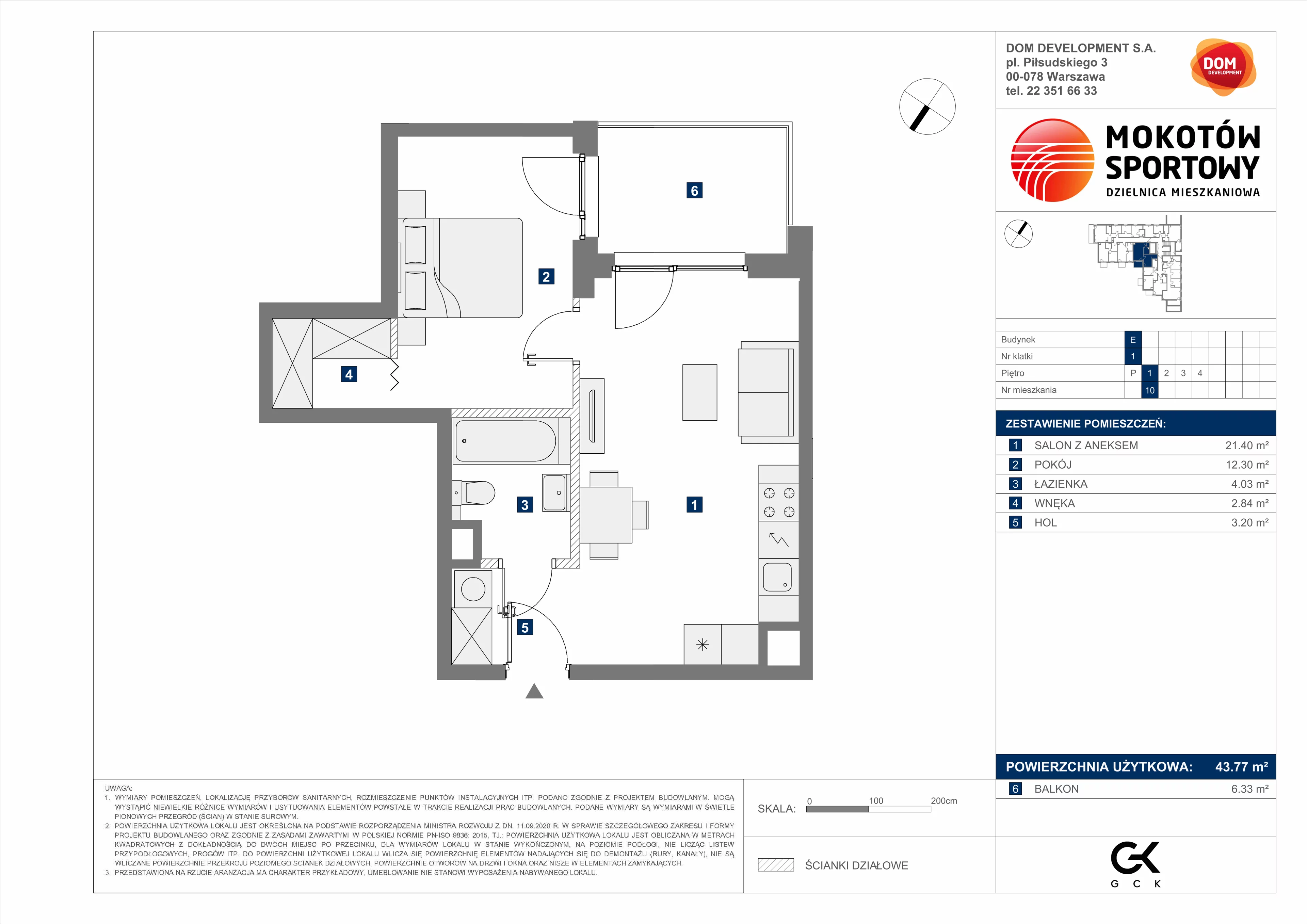 2 pokoje, mieszkanie 43,77 m², piętro 1, oferta nr E/10, Mokotów Sportowy 1 B, Warszawa, Mokotów, Augustówka, ul. Antoniewska